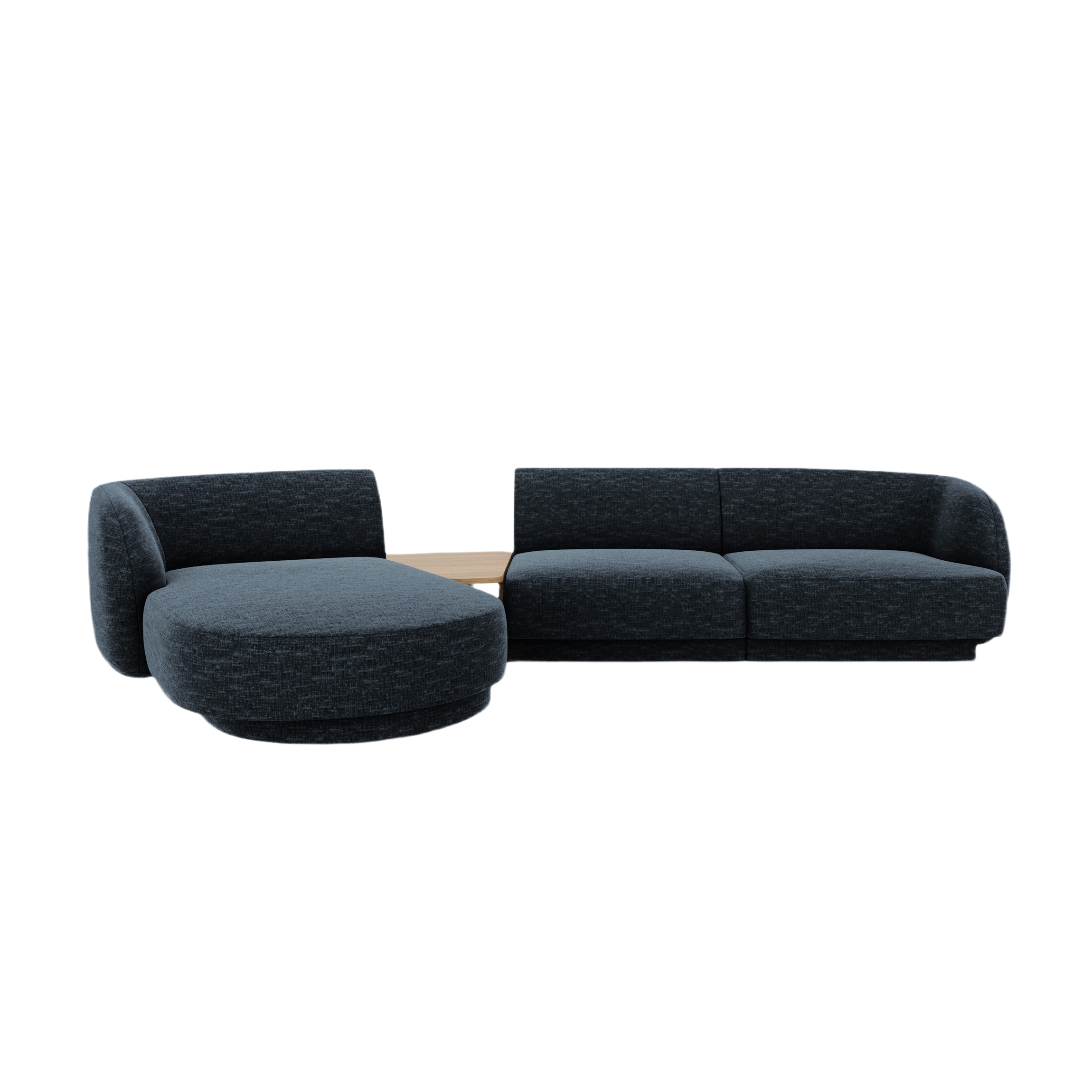 Modular corner sofa with table 3-seater left-sided MILEY royal blue silky chenille