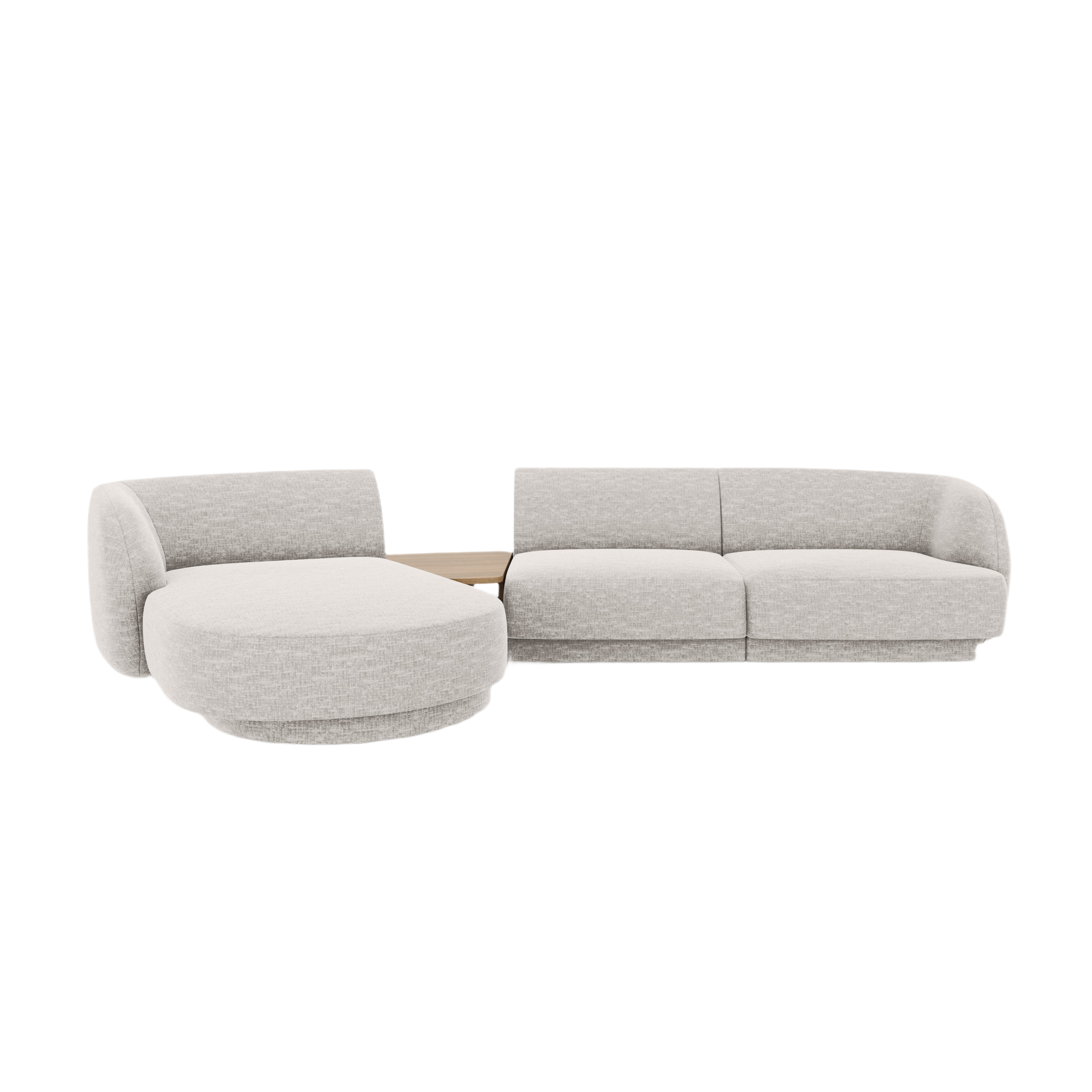 Modulares Ecksofa mit Tisch 3-sitzig links MILEY hellgrau schimmernder Chenille