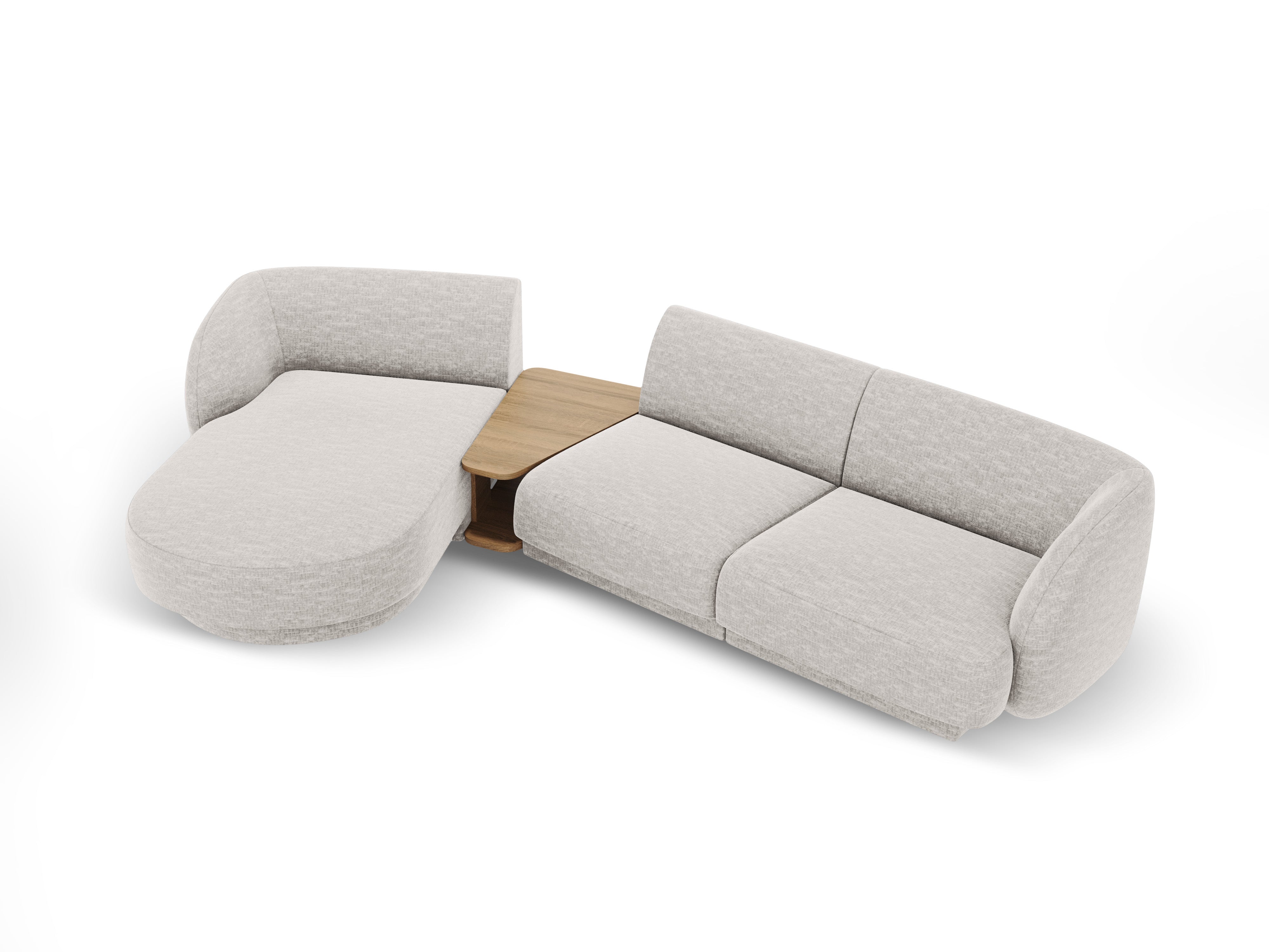 Modulares Ecksofa mit Tisch 3-sitzig links MILEY hellgrau schimmernder Chenille