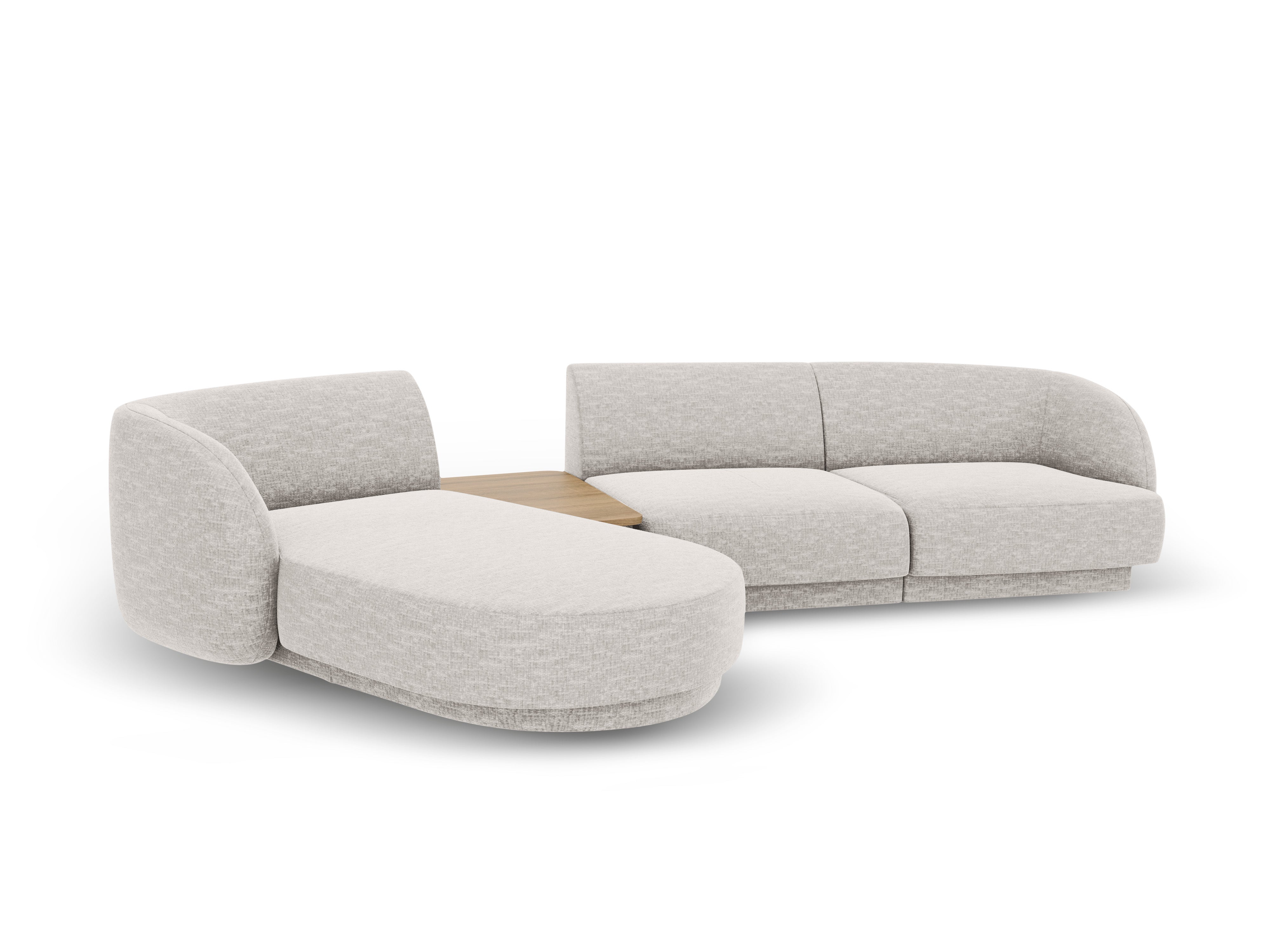 Modulares Ecksofa mit Tisch 3-sitzig links MILEY hellgrau schimmernder Chenille