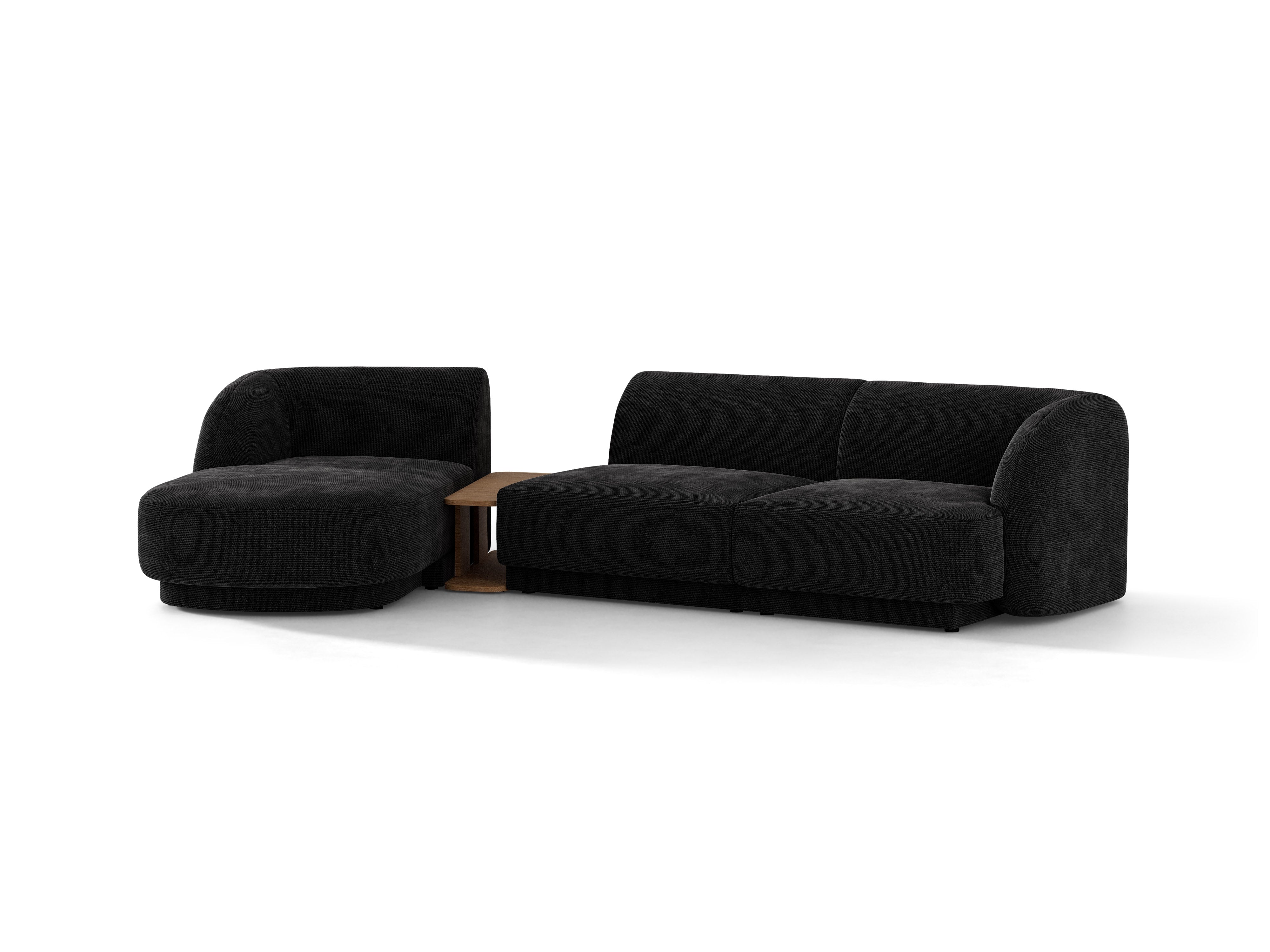 Modulares Ecksofa mit Tisch, 3-Sitzer, linksseitig, MILEY, schwarzer schimmernder Chenille