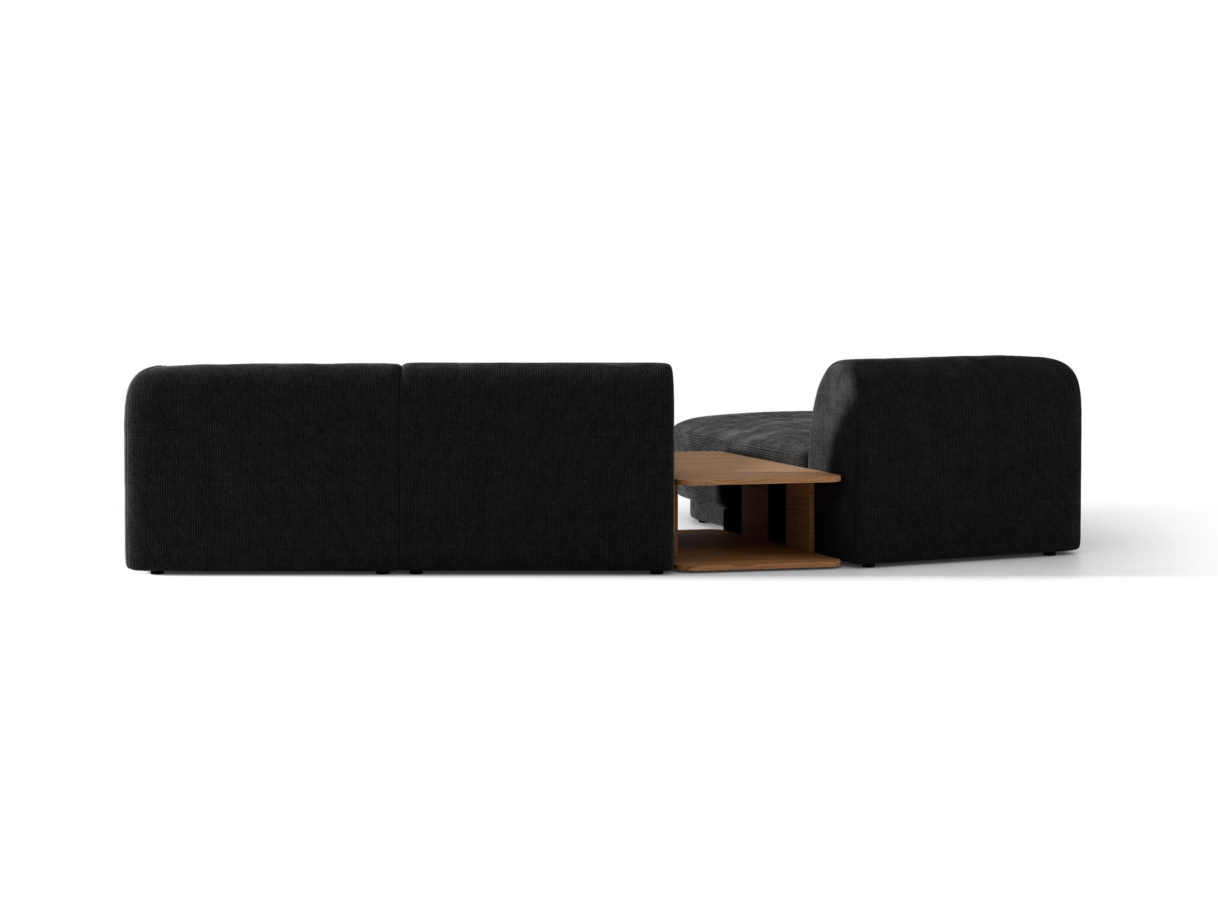 Modulares Ecksofa mit Tisch, 3-Sitzer, linksseitig, MILEY, schwarzer schimmernder Chenille
