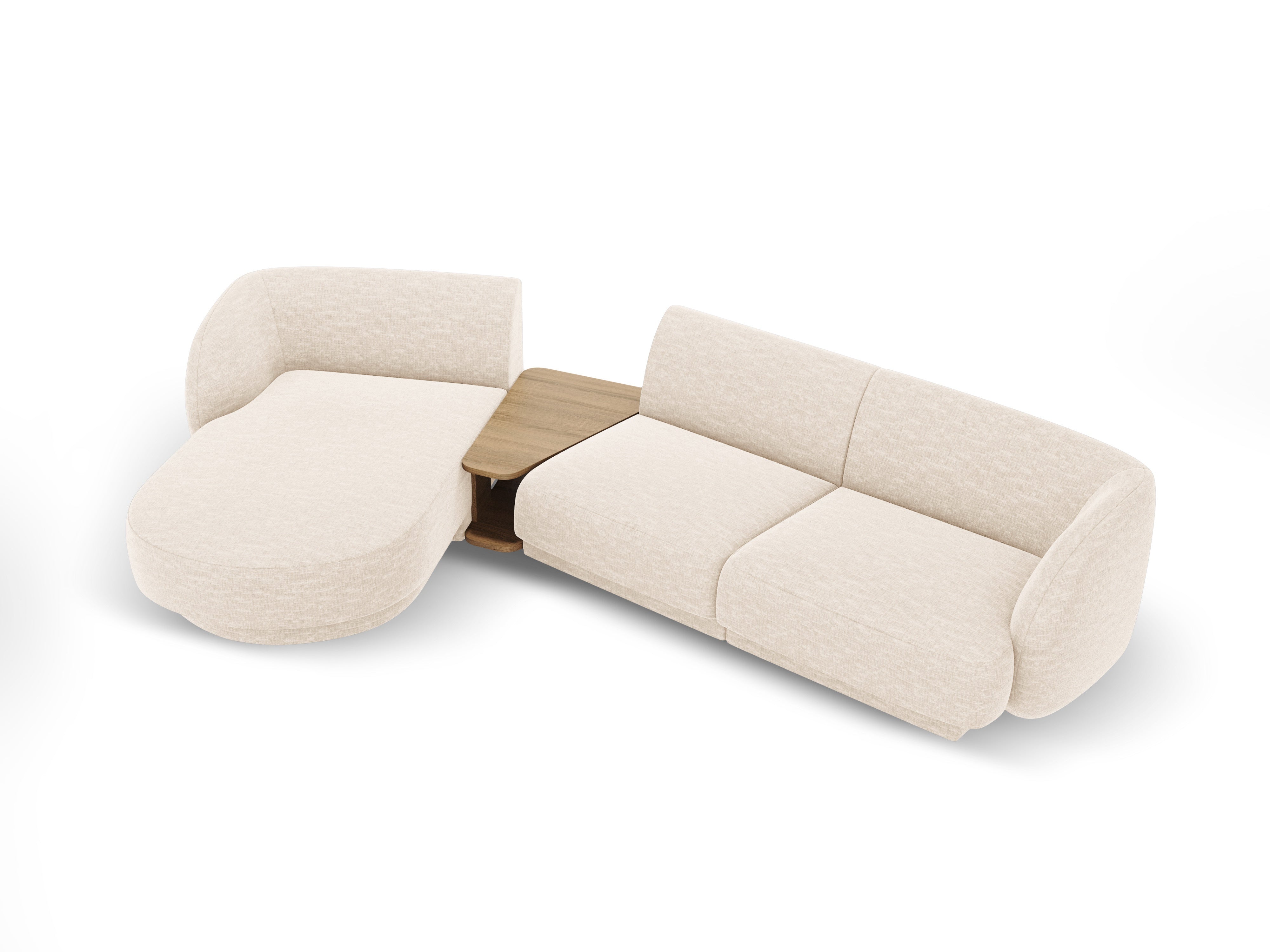 Modulares Ecksofa mit Tisch 3-sitzig links MILEY Elfenbein Chenille