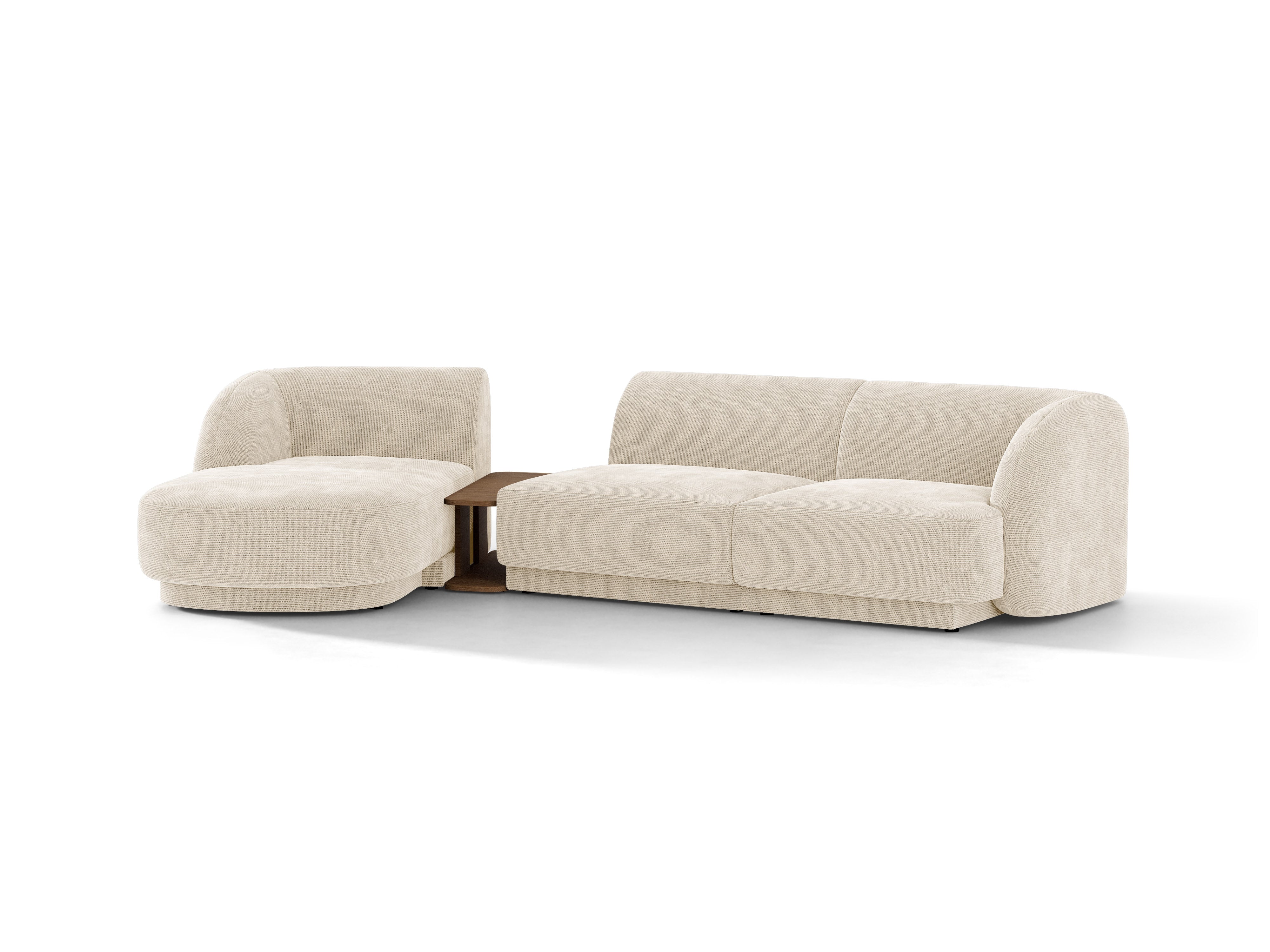 Modulares Ecksofa mit Tisch 3-sitzig links MILEY Elfenbein Chenille