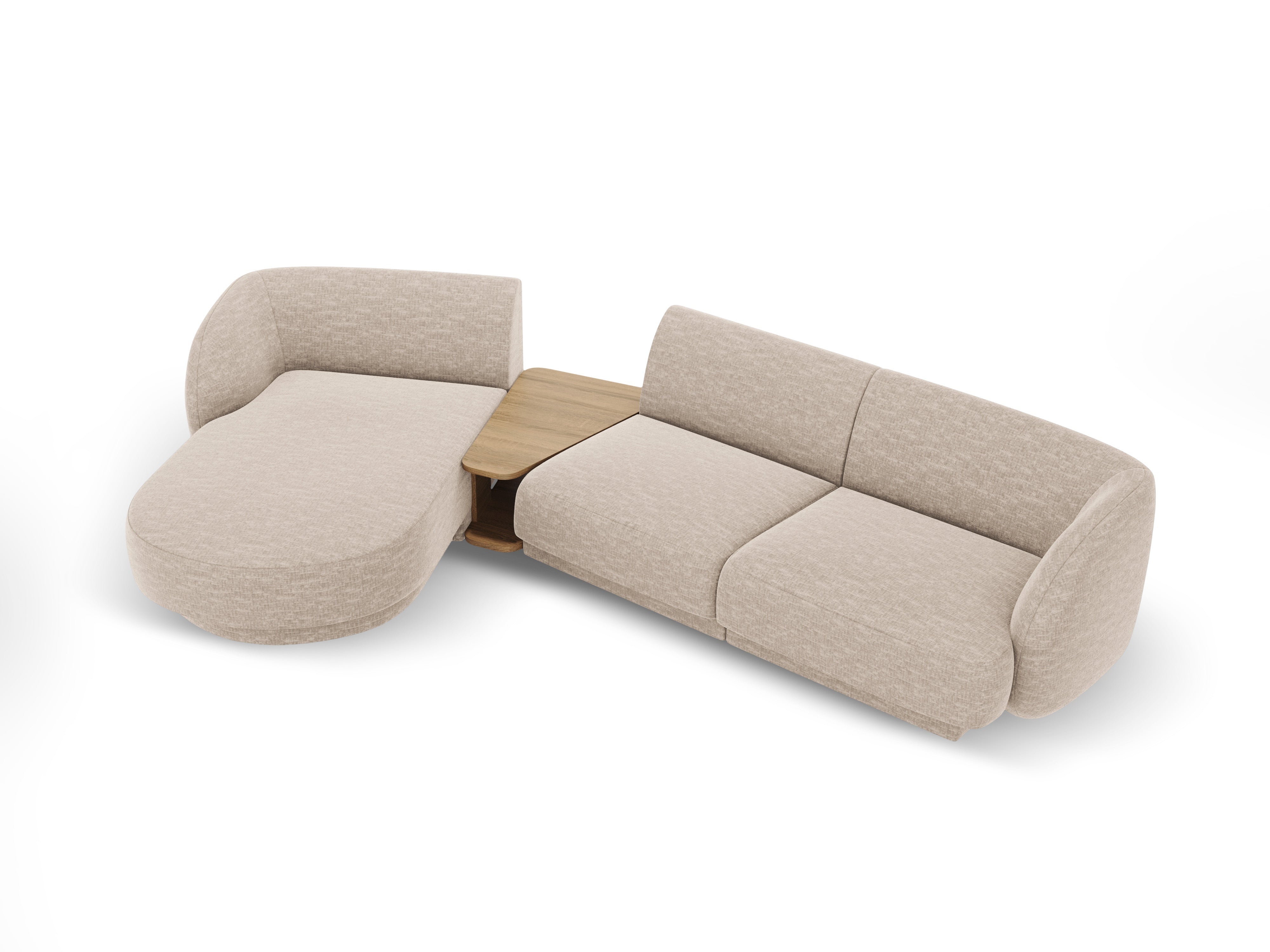Modular corner sofa with table 3-seater left-sided MILEY beige chenille