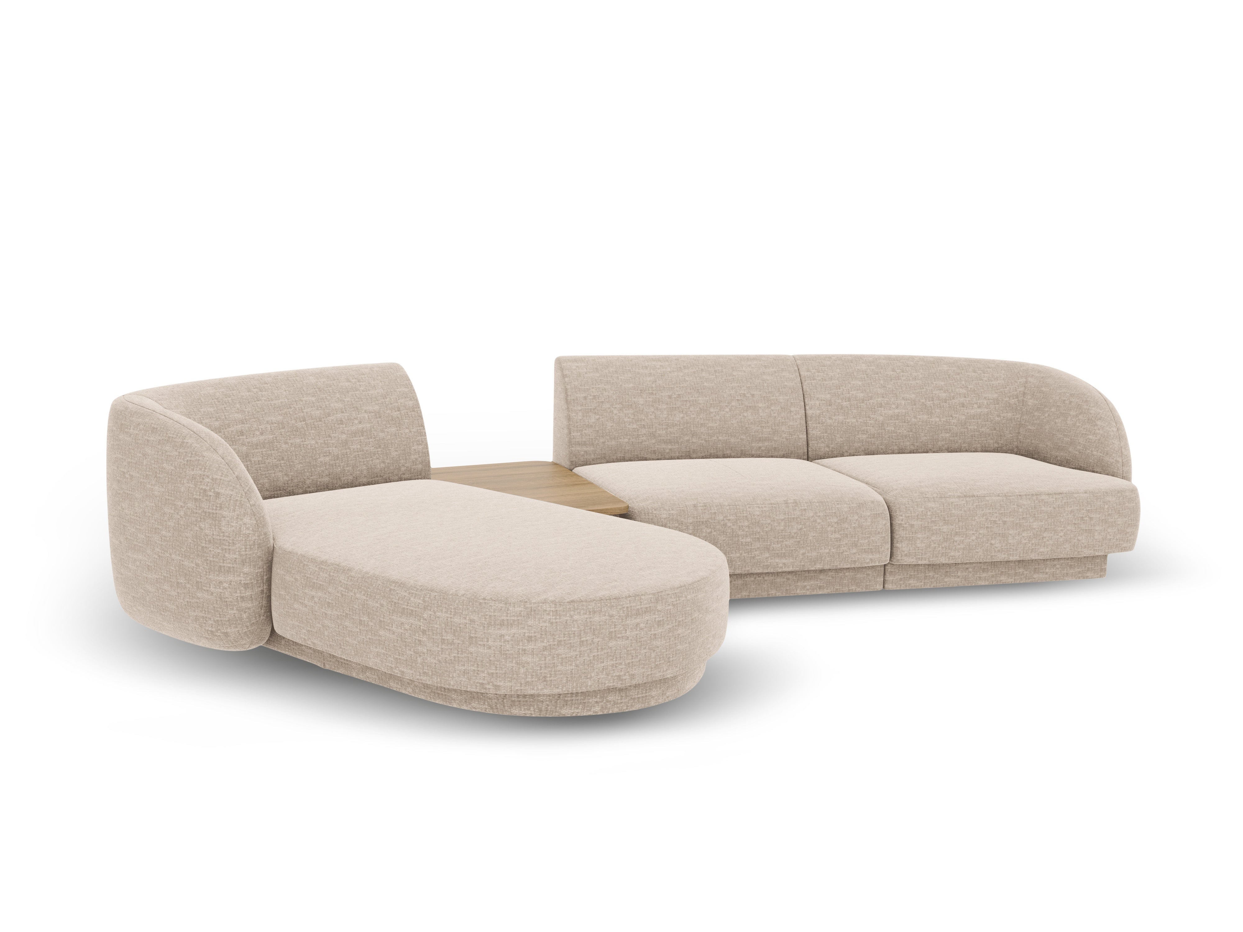 Modular corner sofa with table 3-seater left-sided MILEY beige chenille