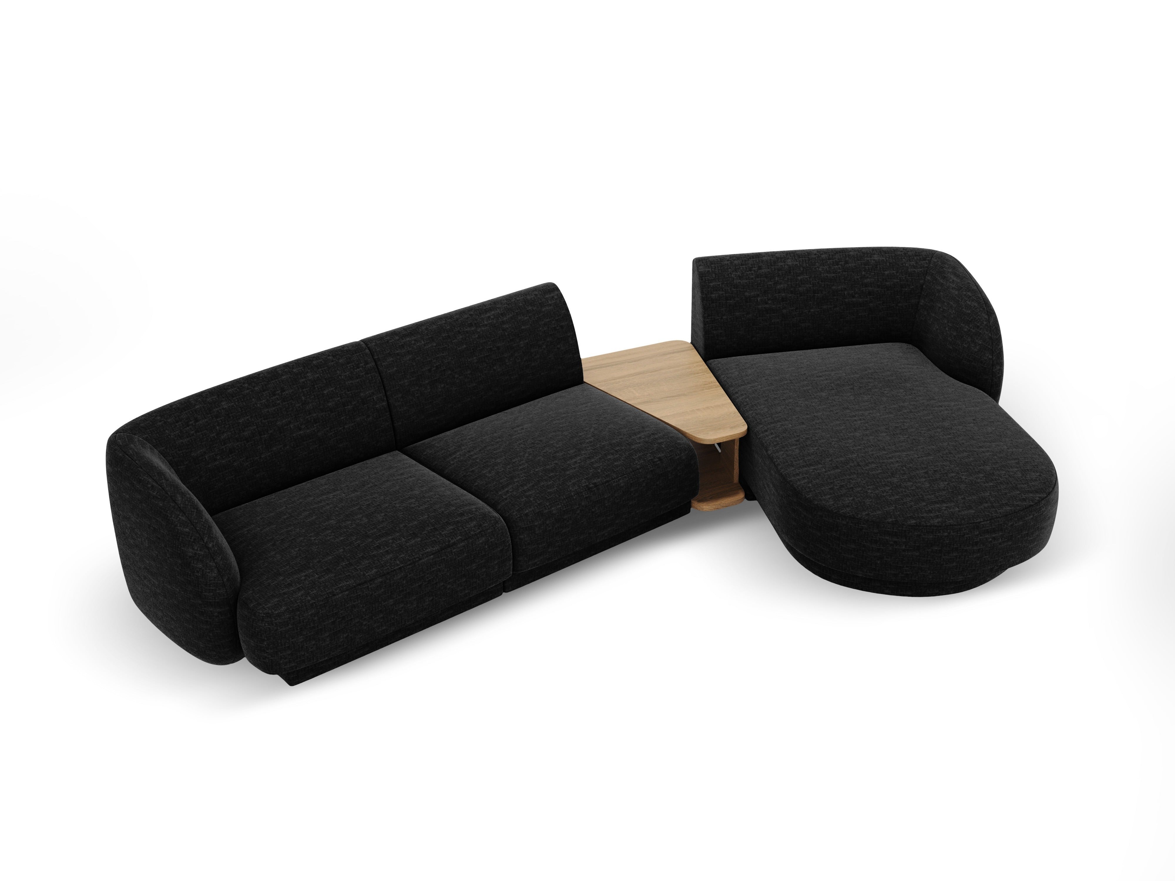 Modular corner sofa with table 3-seater right-hand MILEY black chenille
