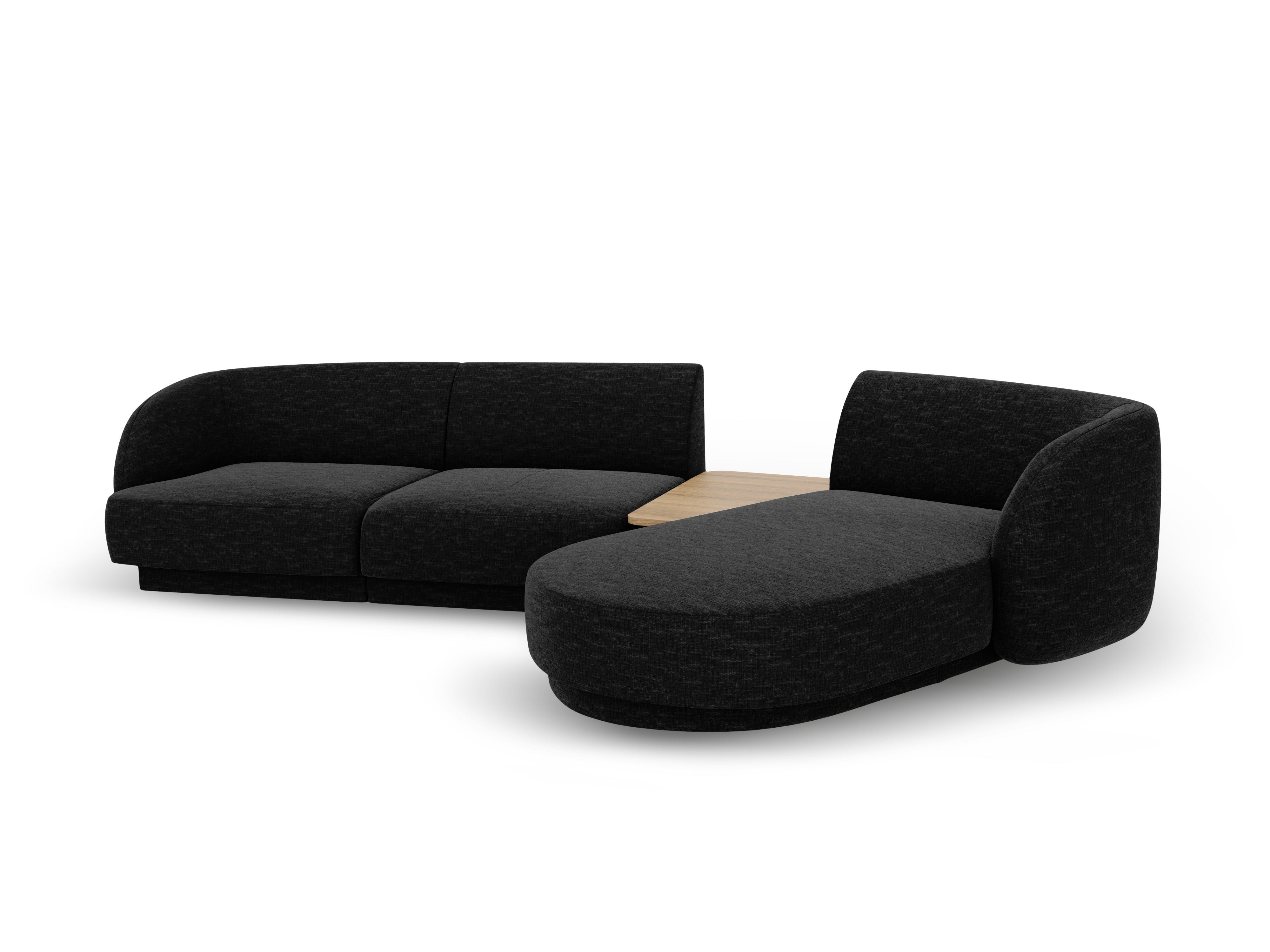 Modular corner sofa with table 3-seater right-hand MILEY black chenille
