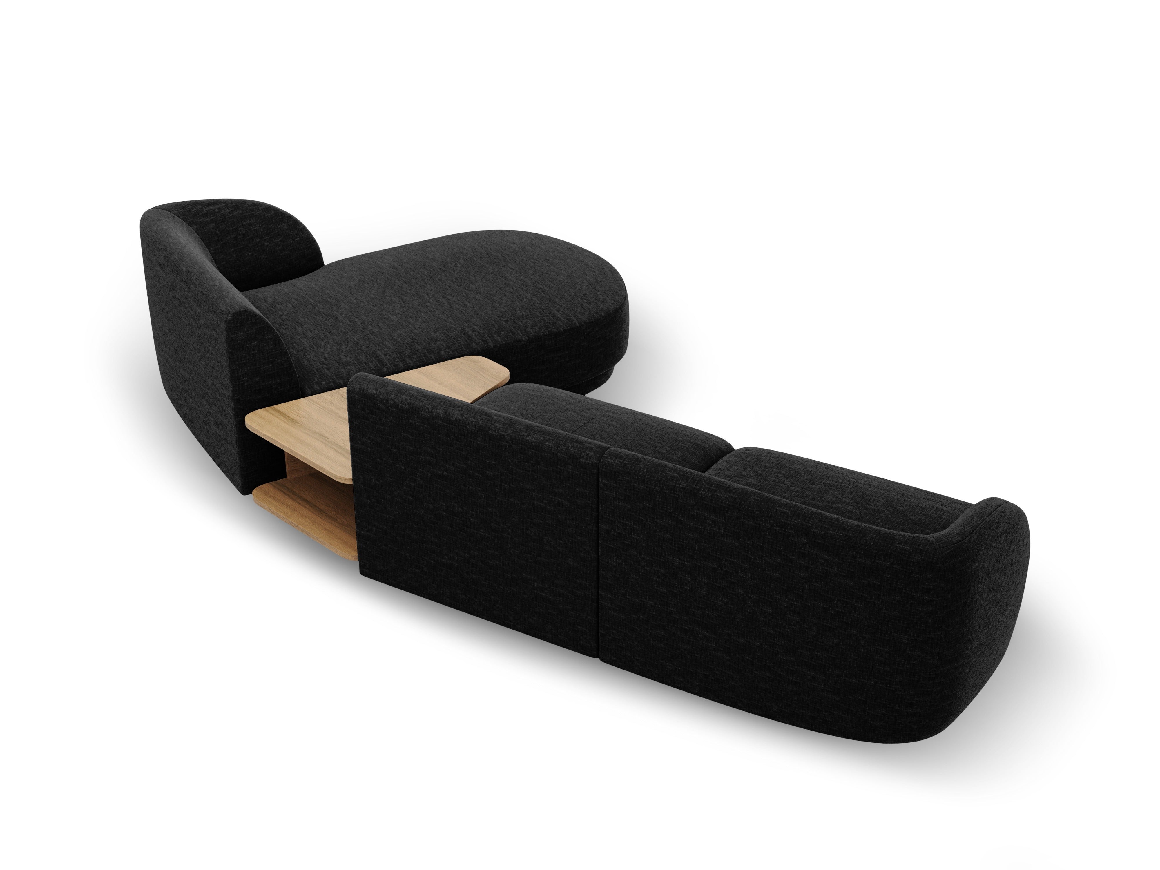 Modular corner sofa with table 3-seater right-hand MILEY black chenille