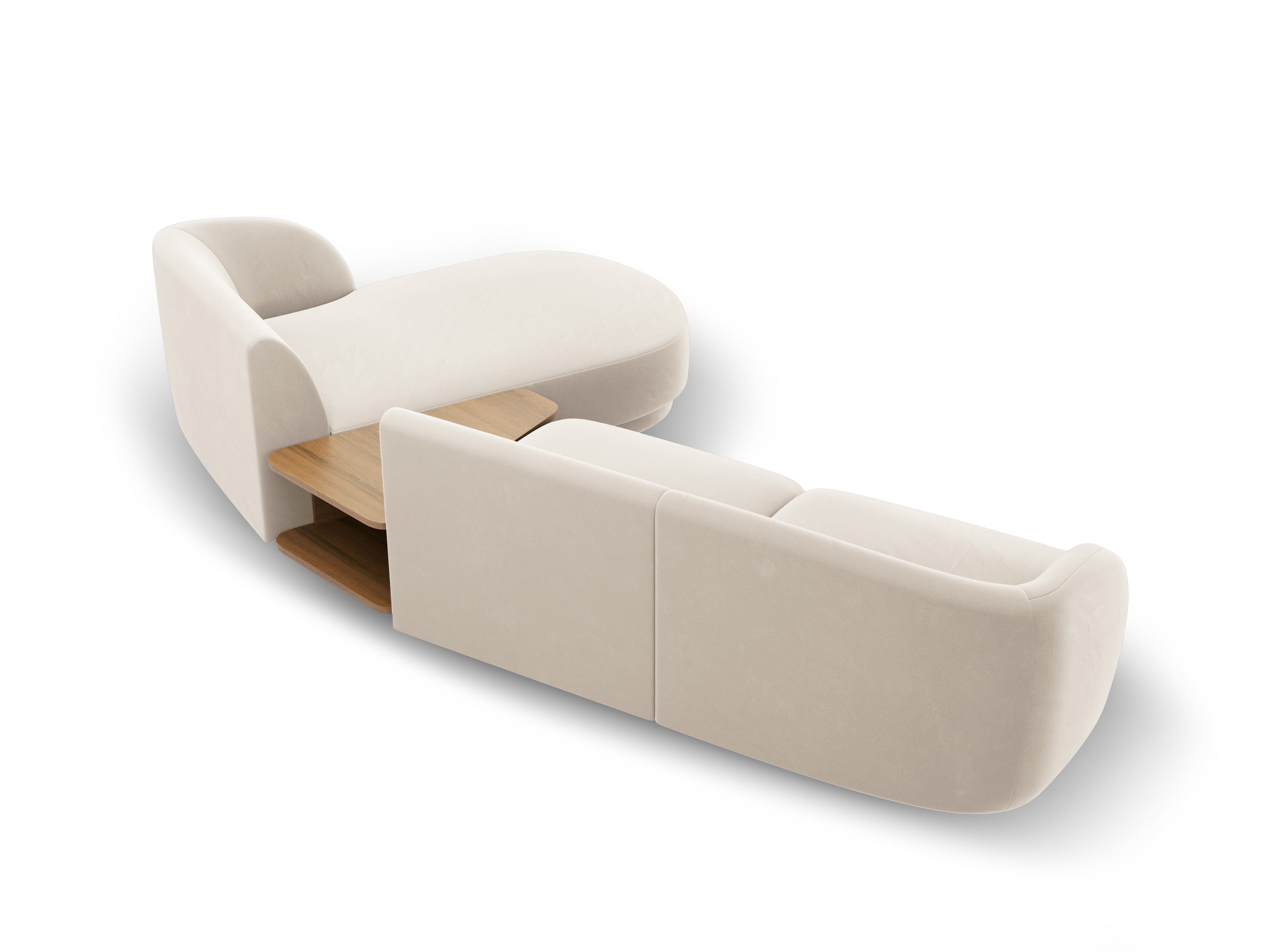 Modulares Ecksofa mit Tisch 3-Sitzer rechtsseitig samtig MILEY hellbeige