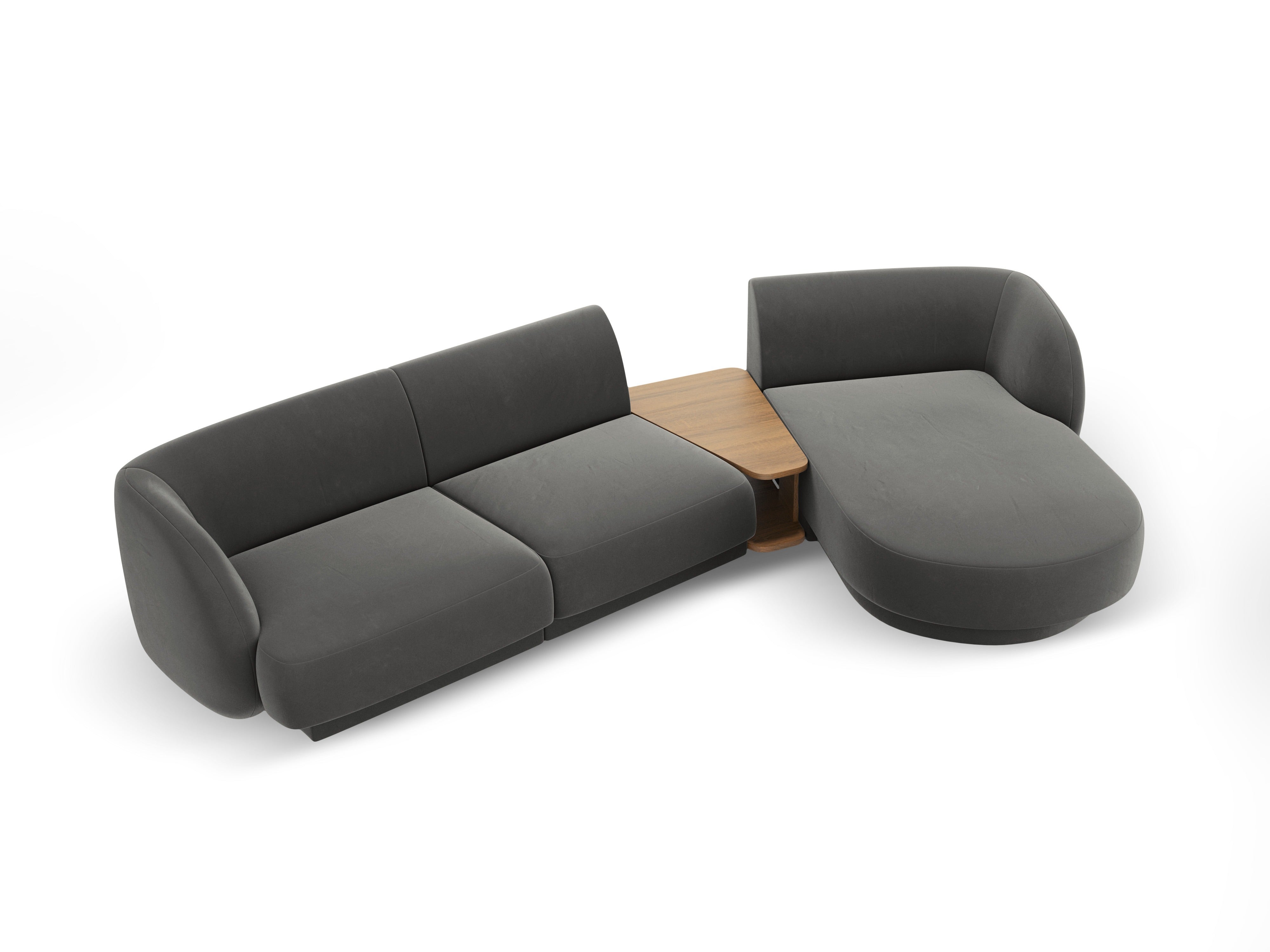Modular corner sofa with table 3-seater right-sided velvet MILEY light gray