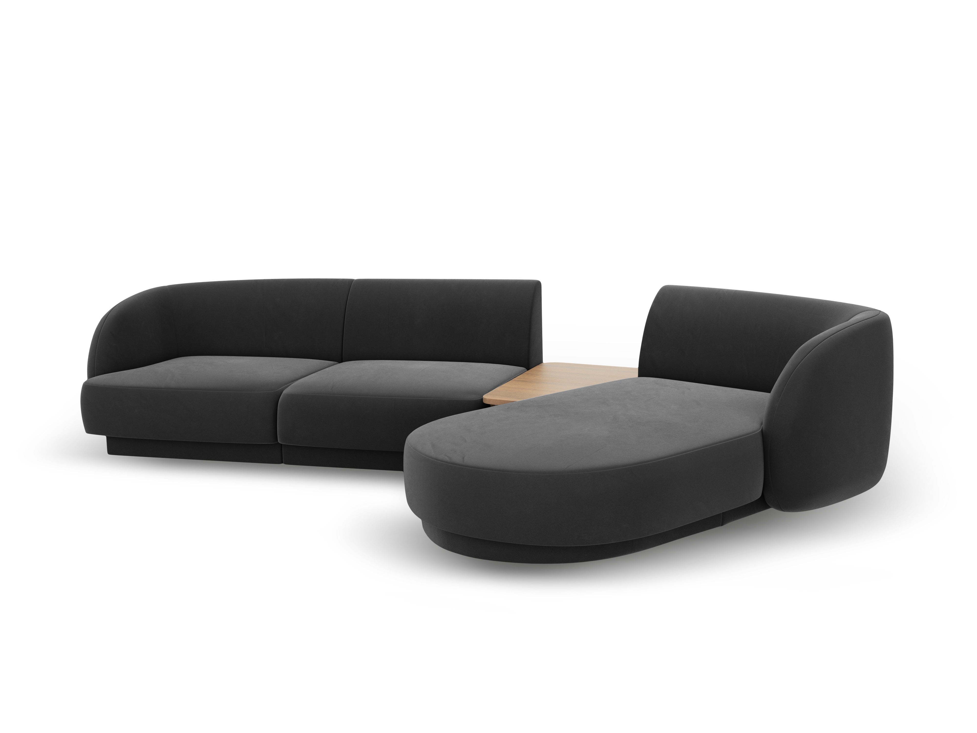 Modular corner sofa with table 3-seater right-facing velvet MILEY gray