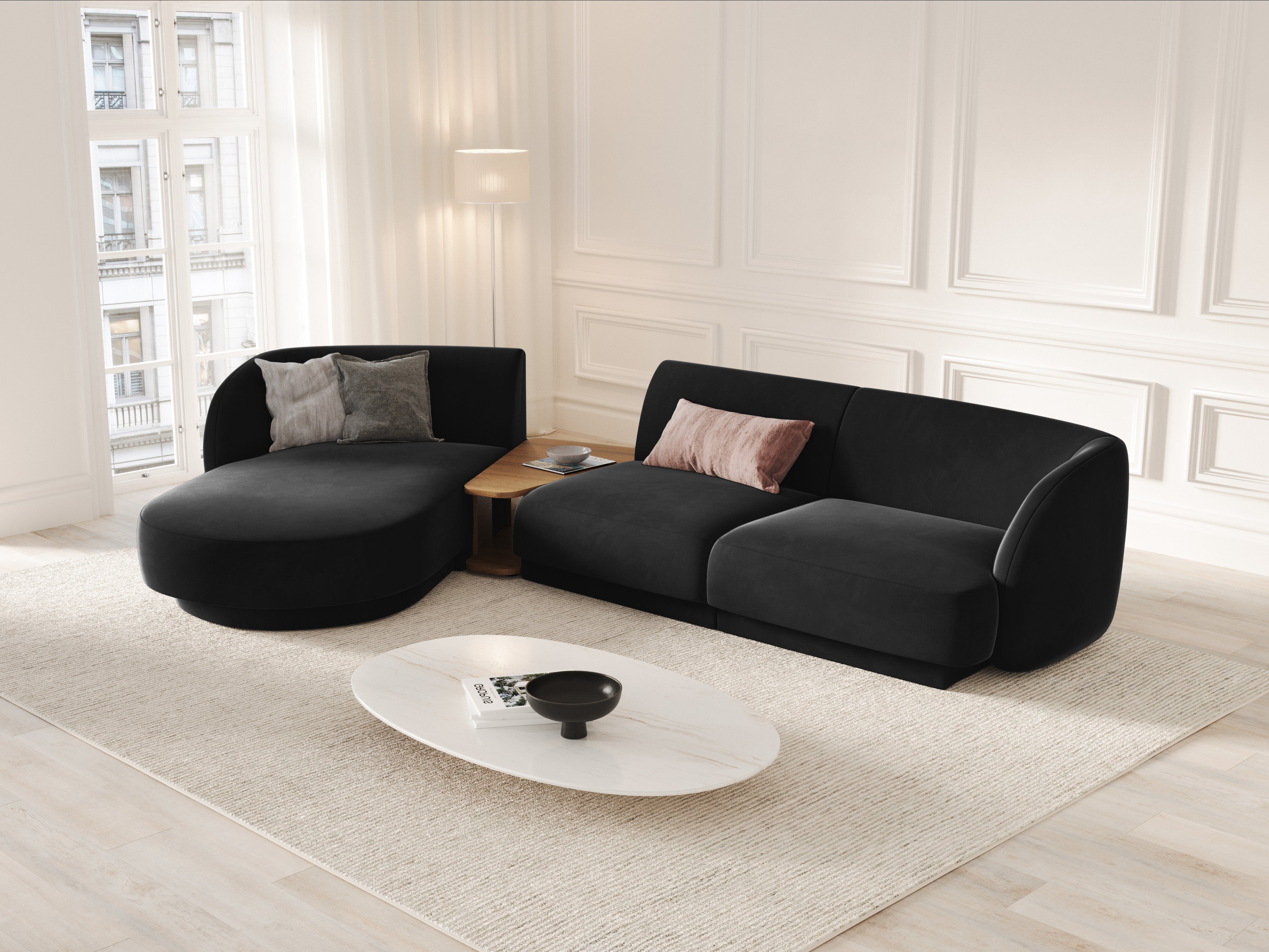 Modulares Ecksofa mit Tisch 3-sitzig links MILEY schwarz