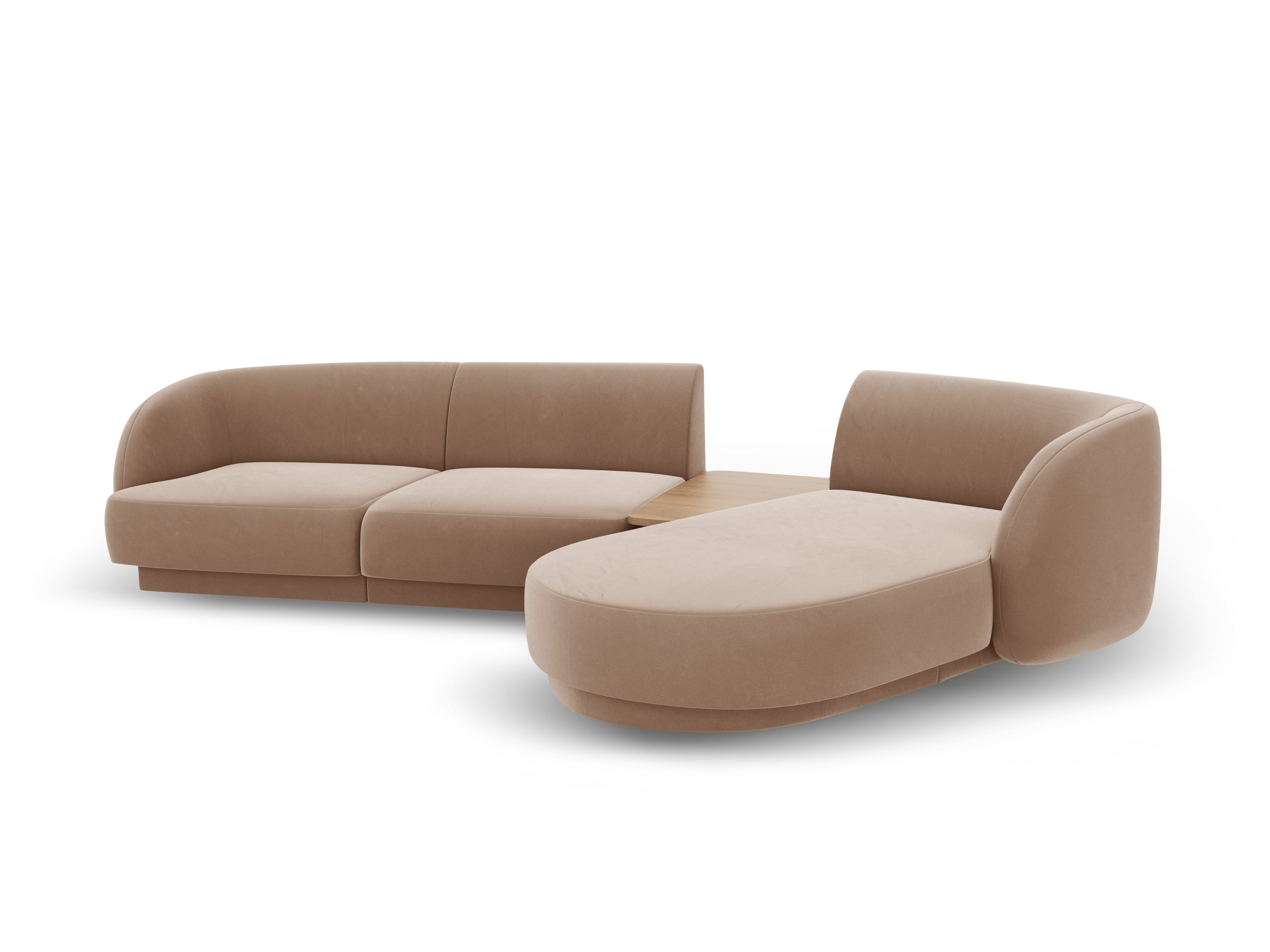 Modulares Ecksofa mit Tisch 3-Sitzer rechtsseitig samtig MILEY cappuccino