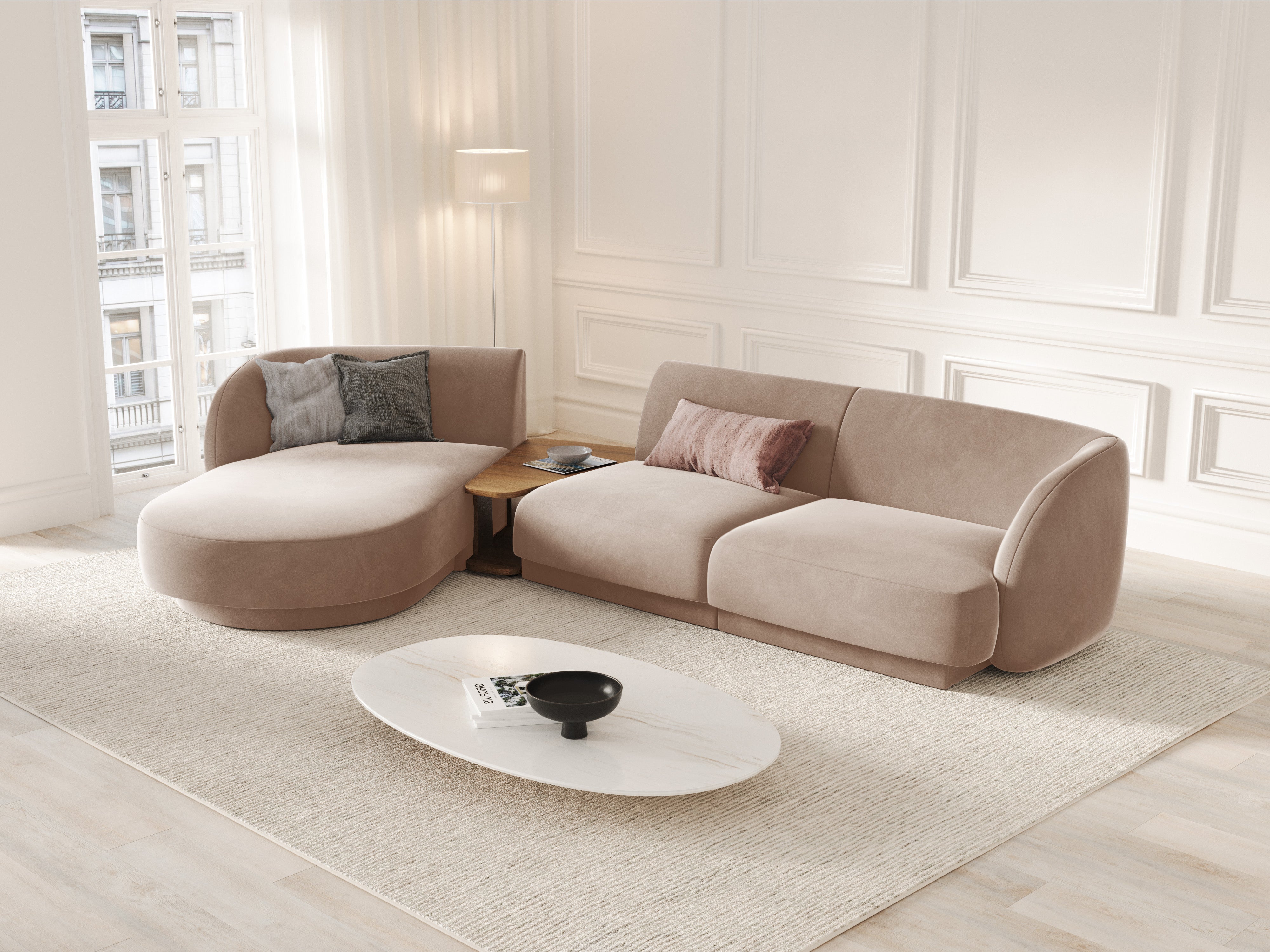 Modulares Ecksofa mit Tisch 3-Sitzer links MILEY cappuccino