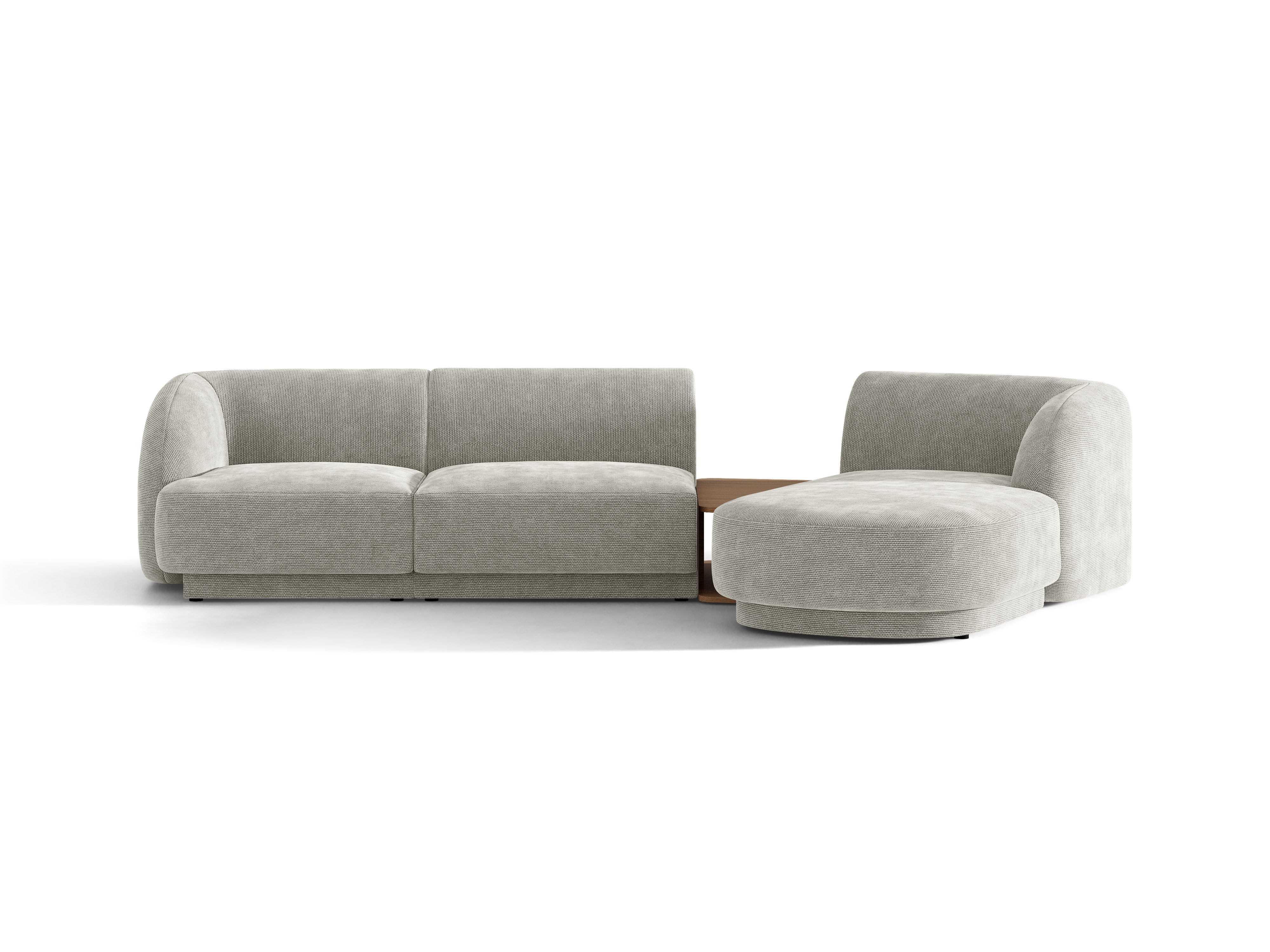 Modulares Ecksofa mit Tisch 3-sitzig rechts MILEY hellgrau schimmernder Chenille