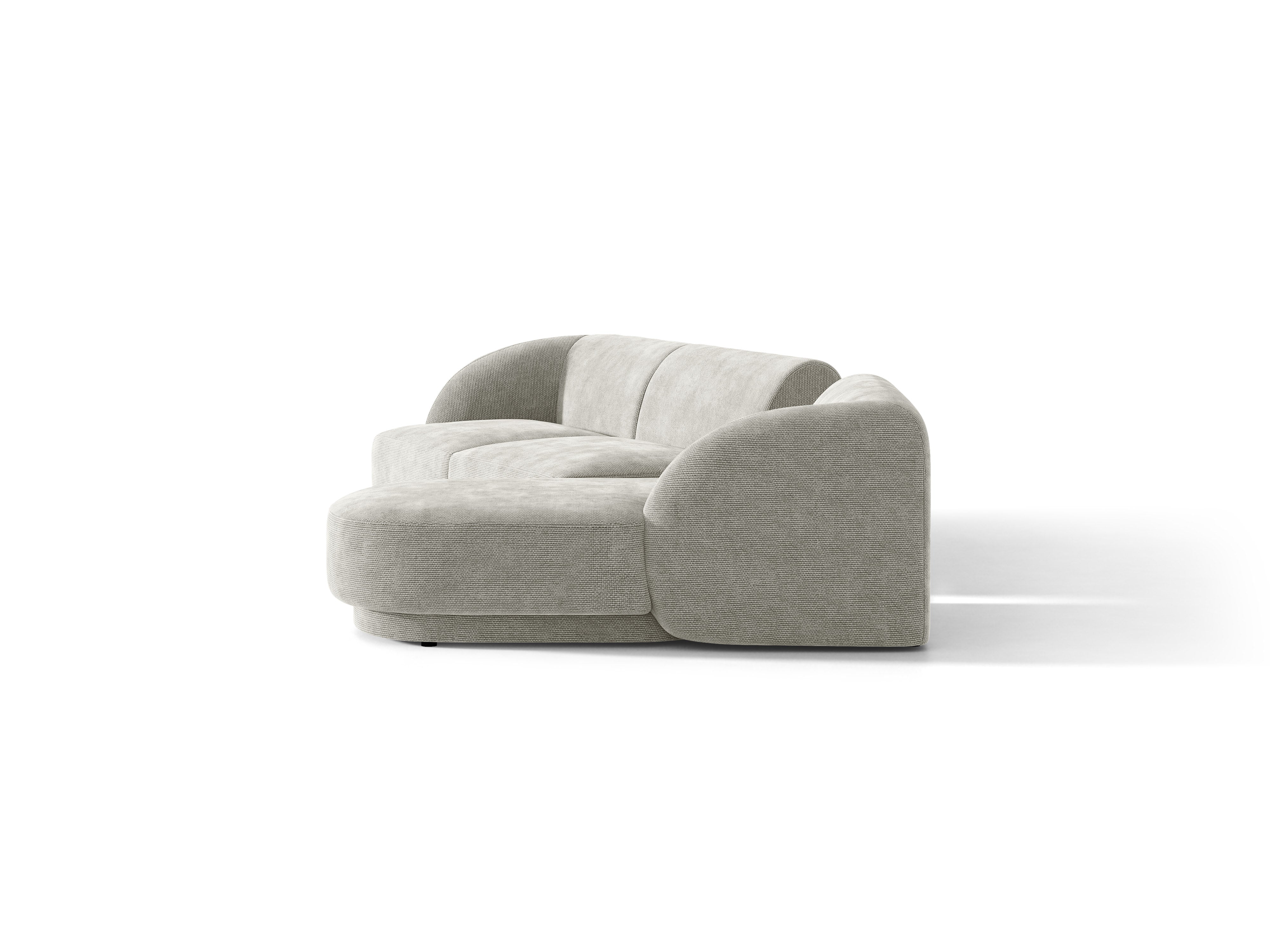 Modulares Ecksofa mit Tisch 3-sitzig rechts MILEY hellgrau schimmernder Chenille