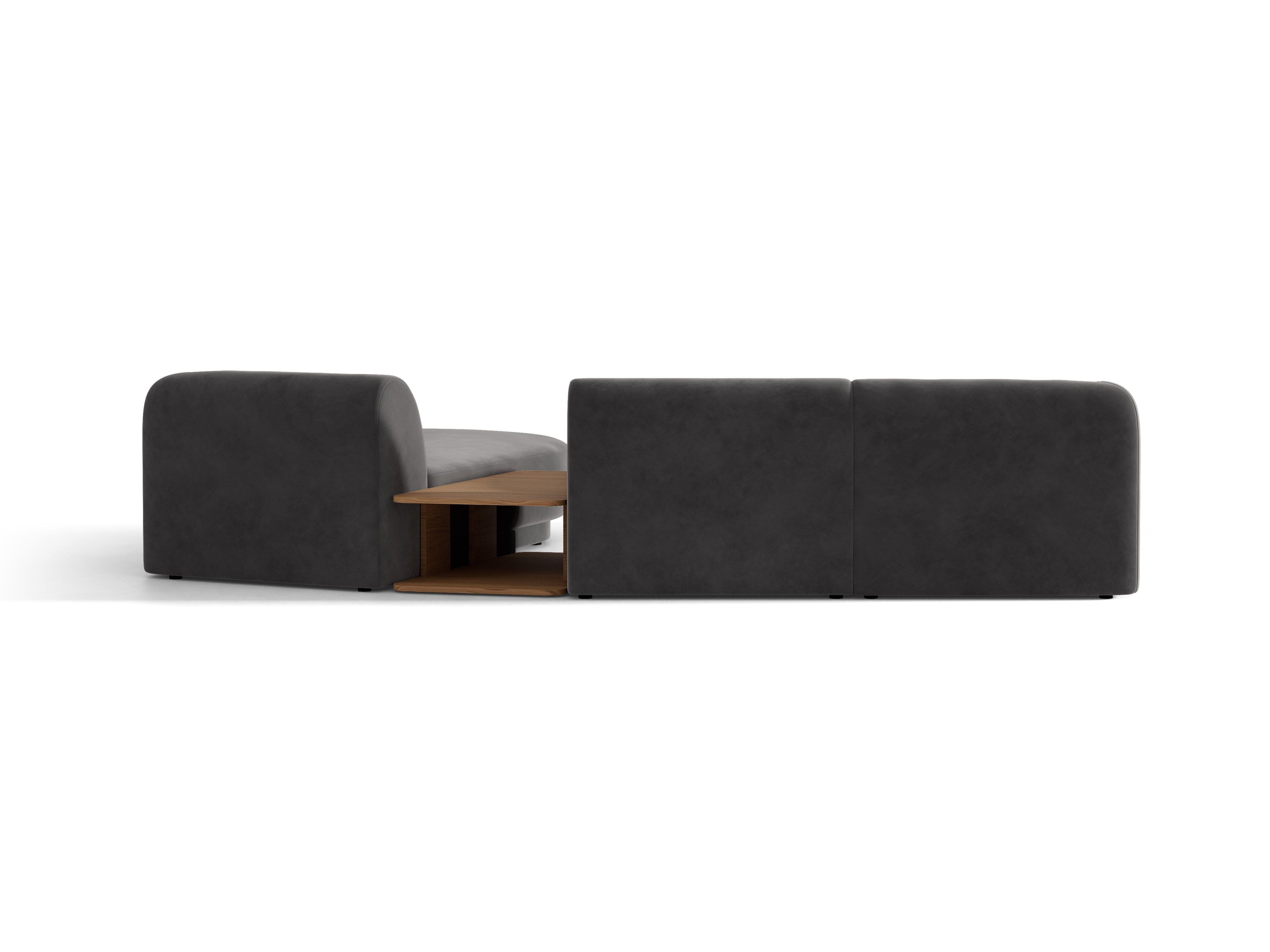 Modulares Ecksofa mit Tisch, 3-Sitzer, rechtsseitig, samtig, MILEY, grau