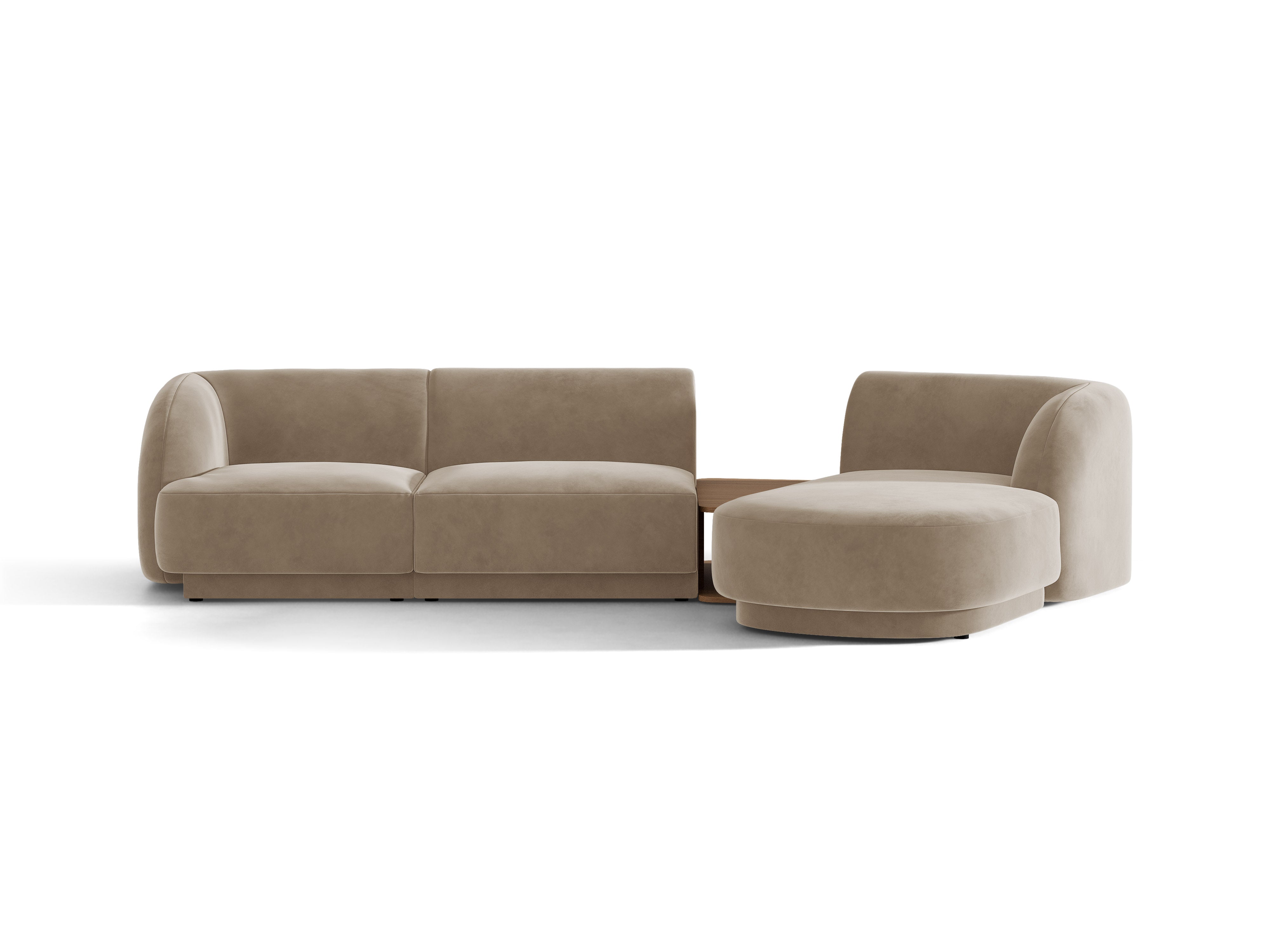 Modulares Ecksofa mit Tisch 3-Sitzer rechtsseitig samtig MILEY cappuccino