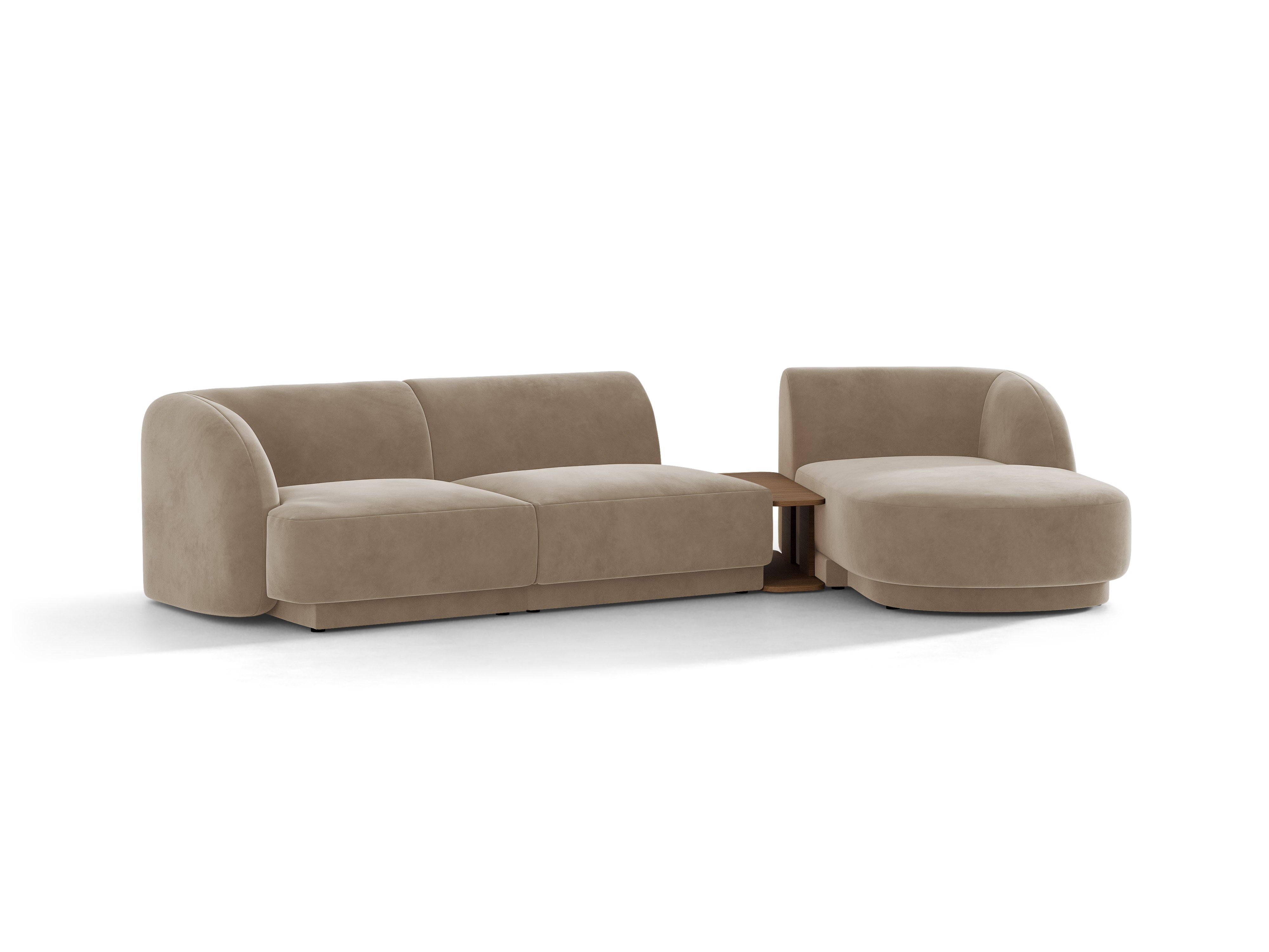 Modulares Ecksofa mit Tisch 3-Sitzer rechtsseitig samtig MILEY cappuccino