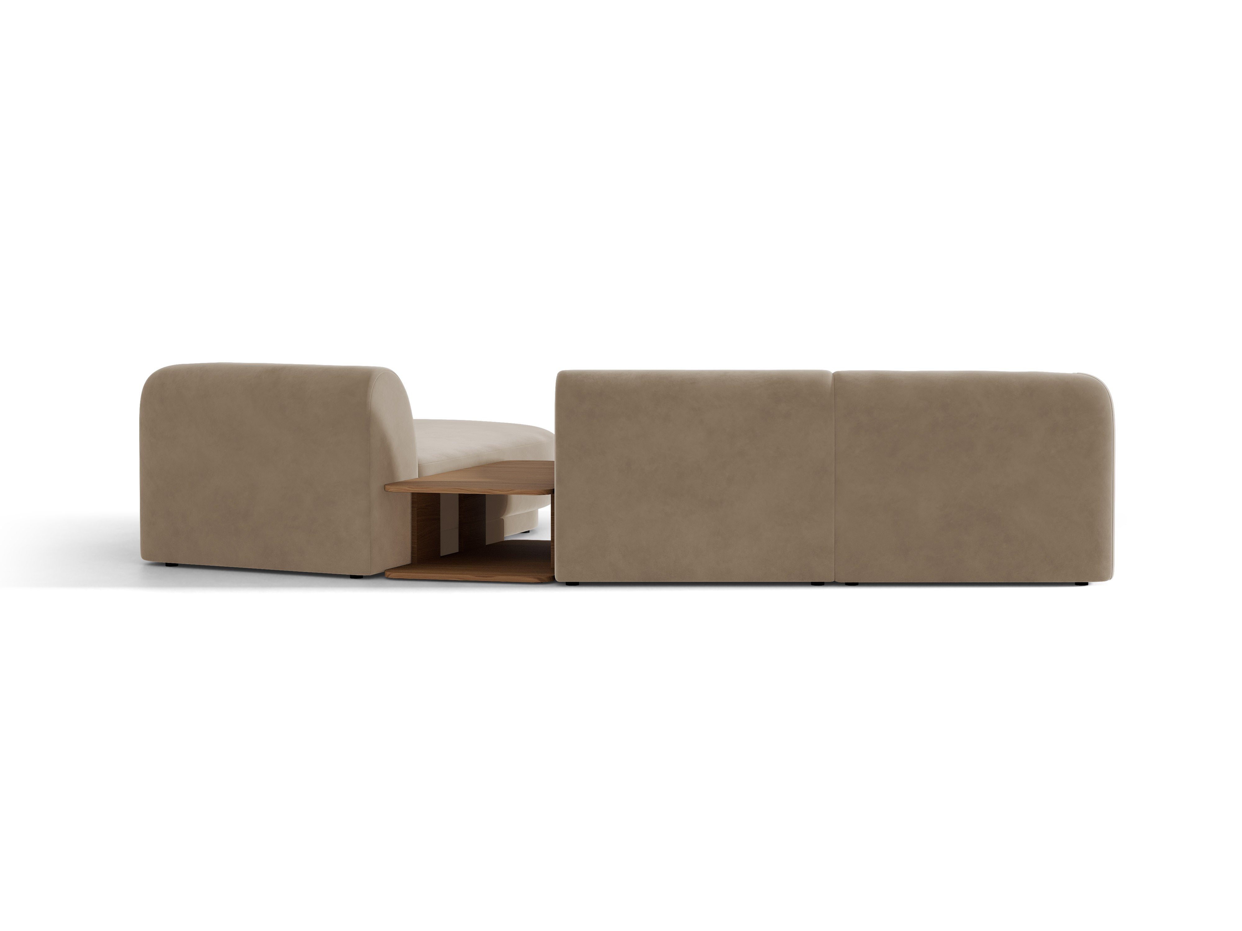 Modulares Ecksofa mit Tisch 3-Sitzer rechtsseitig samtig MILEY cappuccino