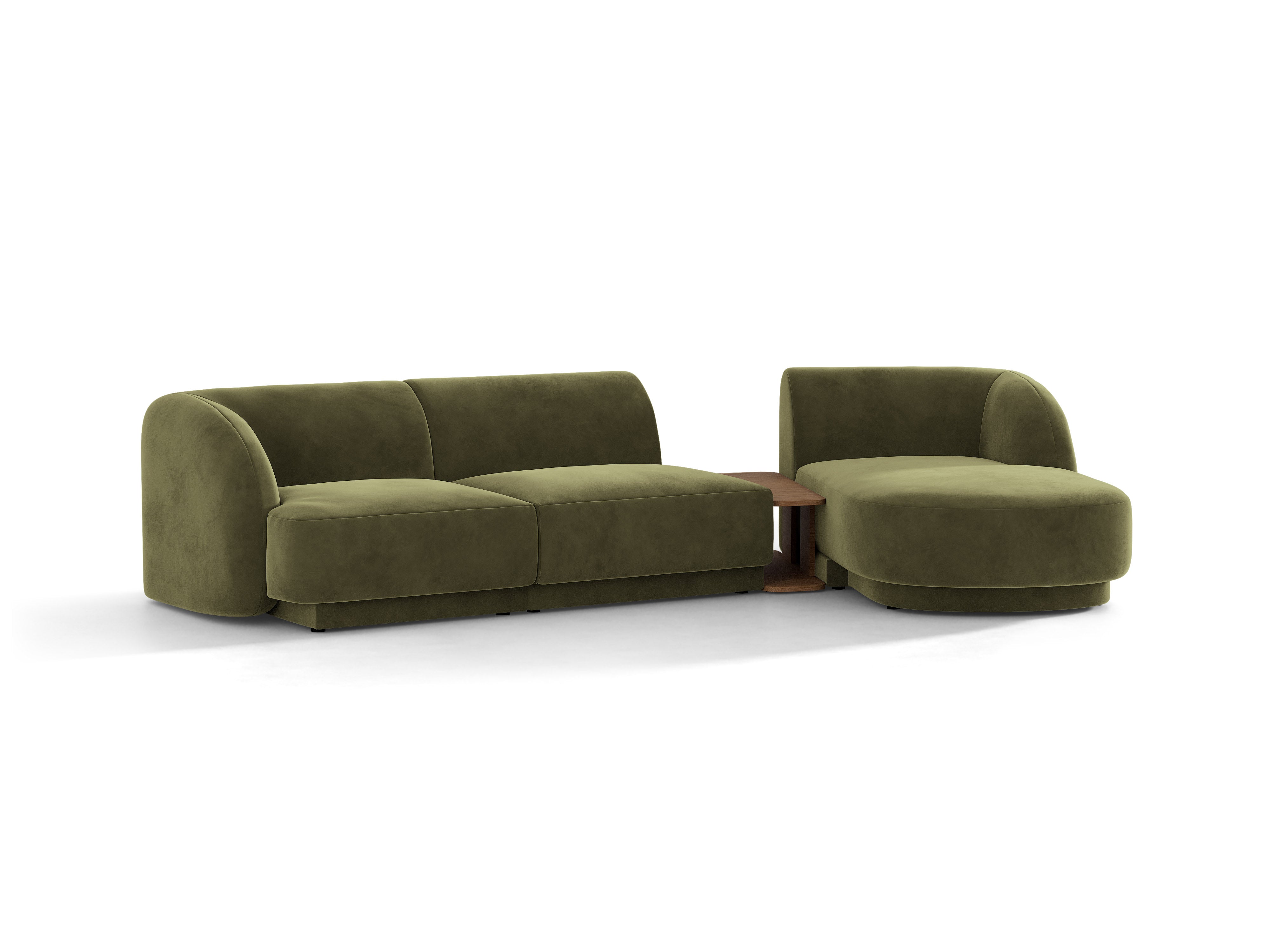 Modulares Ecksofa mit Tisch, 3-Sitzer, rechtsseitig, samtig, MILEY, grün