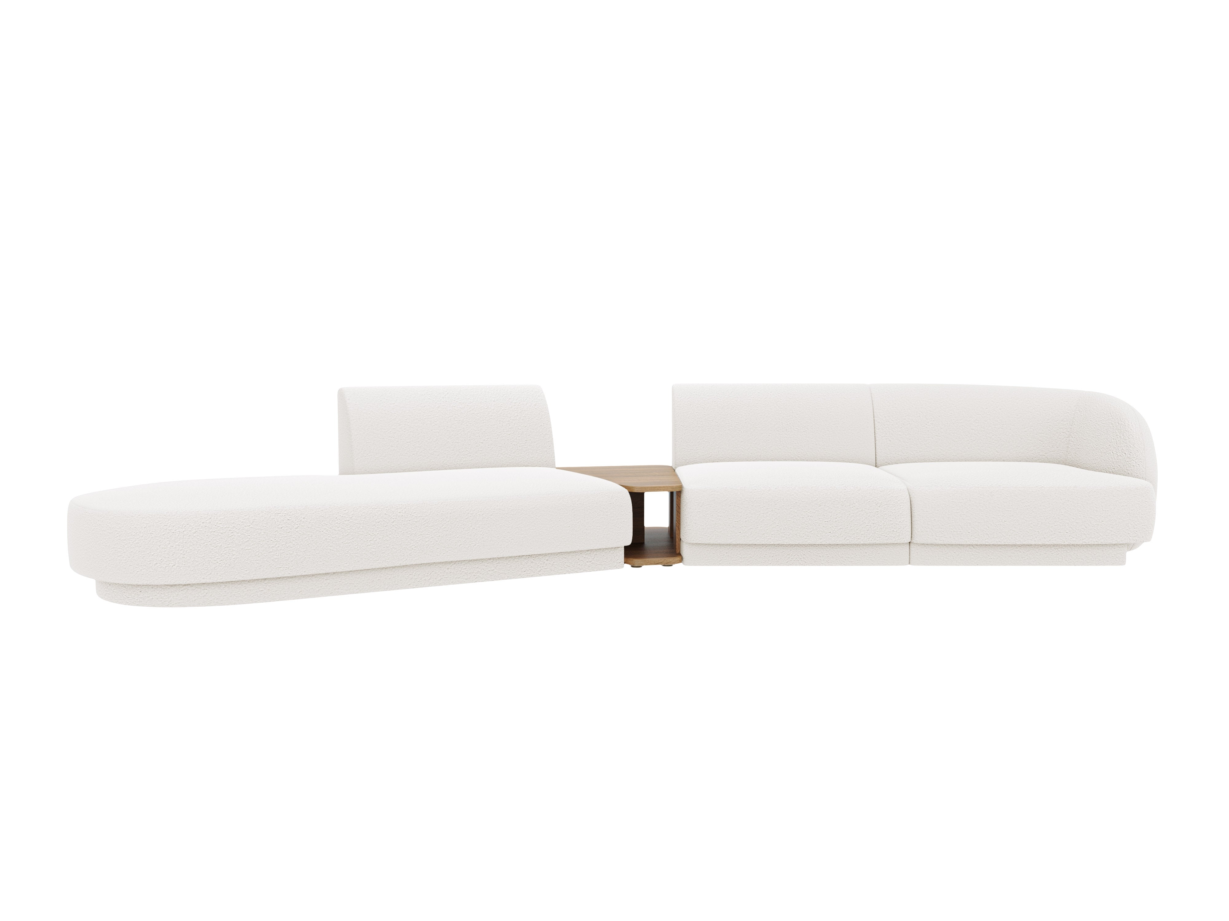 Modulares Sofa links mit Tisch für 4 Personen MILEY weiß Boucle