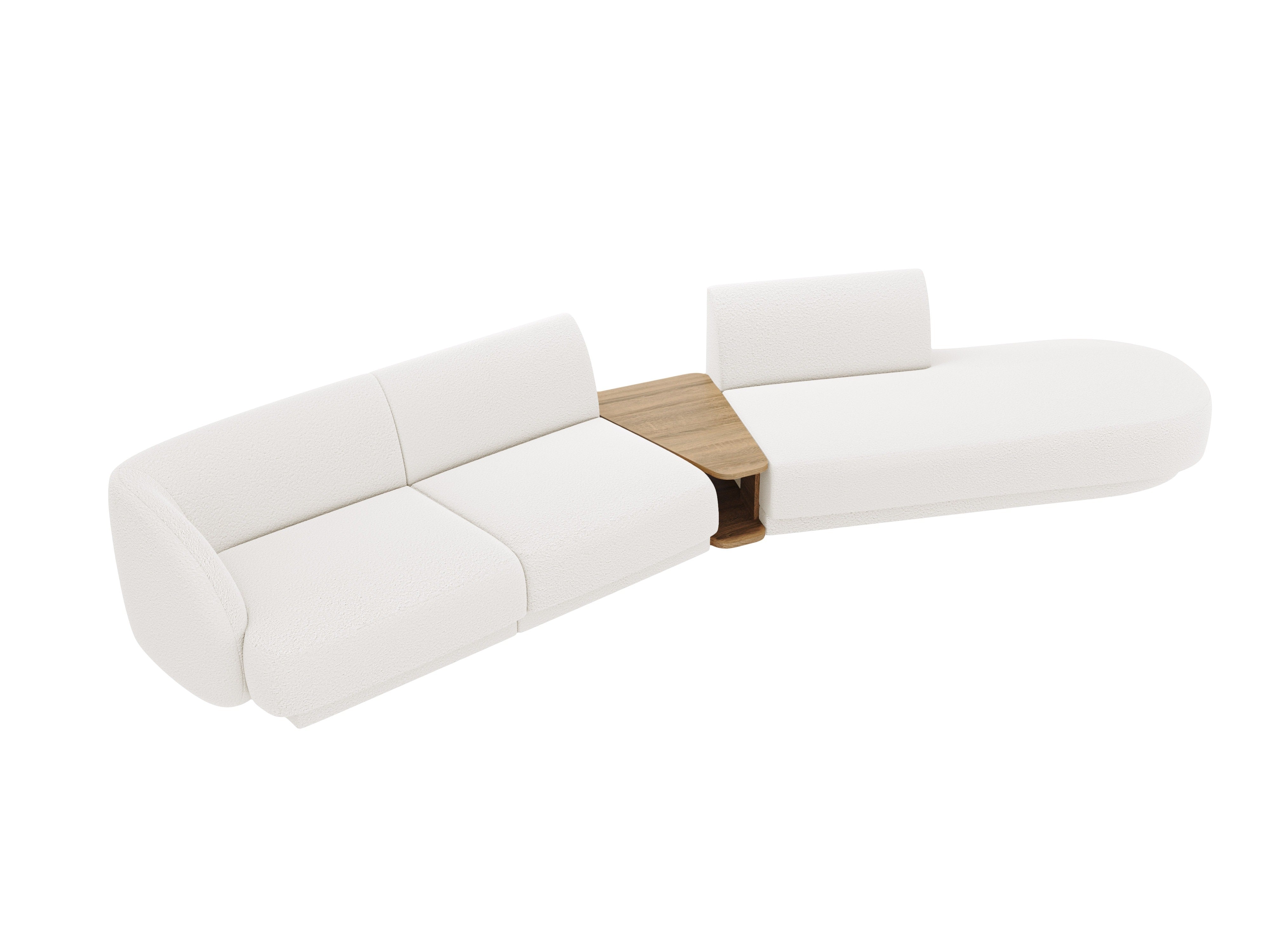 Modulares Sofa mit Tisch, 4-Sitzer, rechtsseitig, MILEY, weißes Boucle
