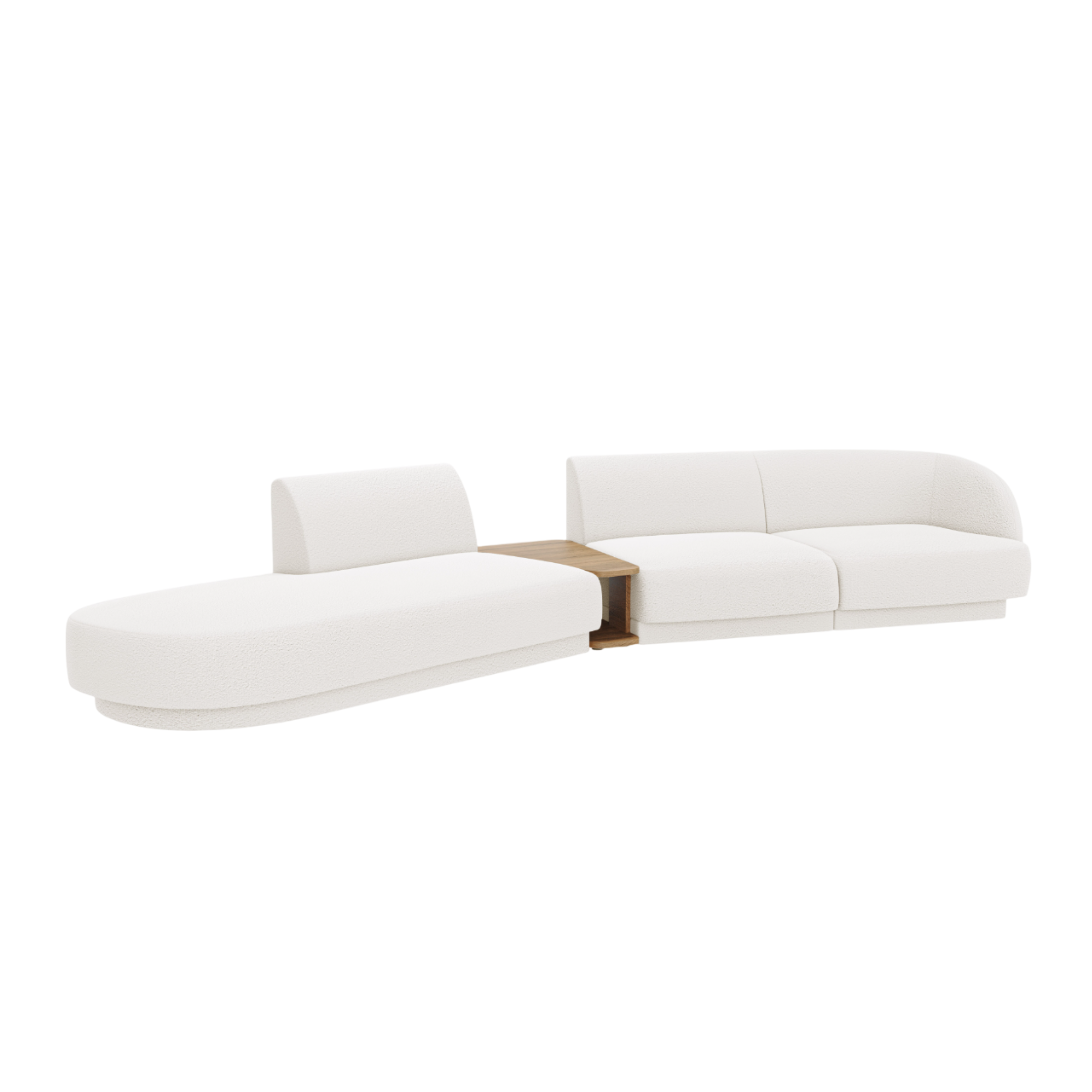 Modulares Sofa links mit Tisch für 4 Personen MILEY weiß Boucle