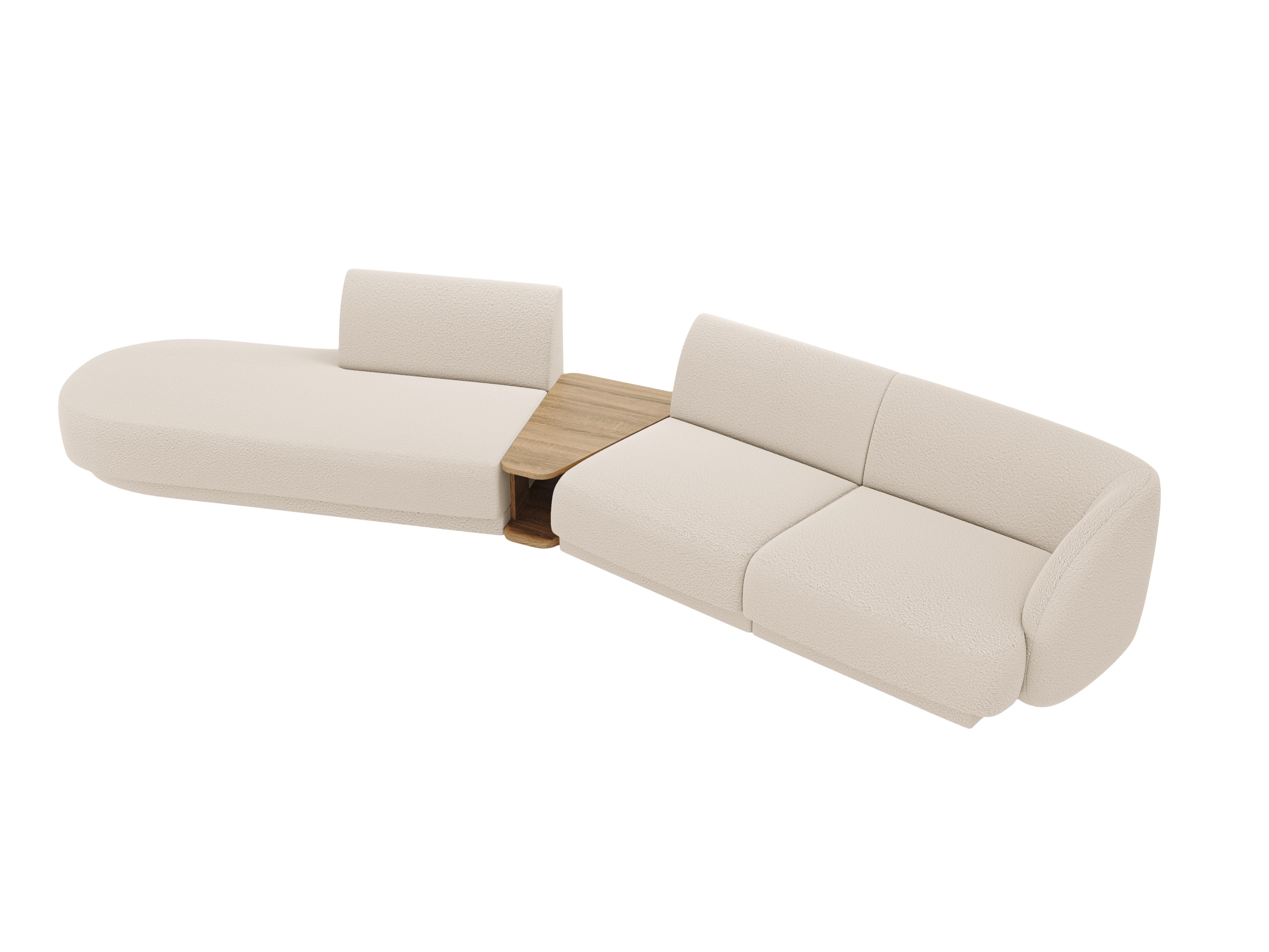 Left-sided modular sofa with table for 4 people MILEY beige boucle