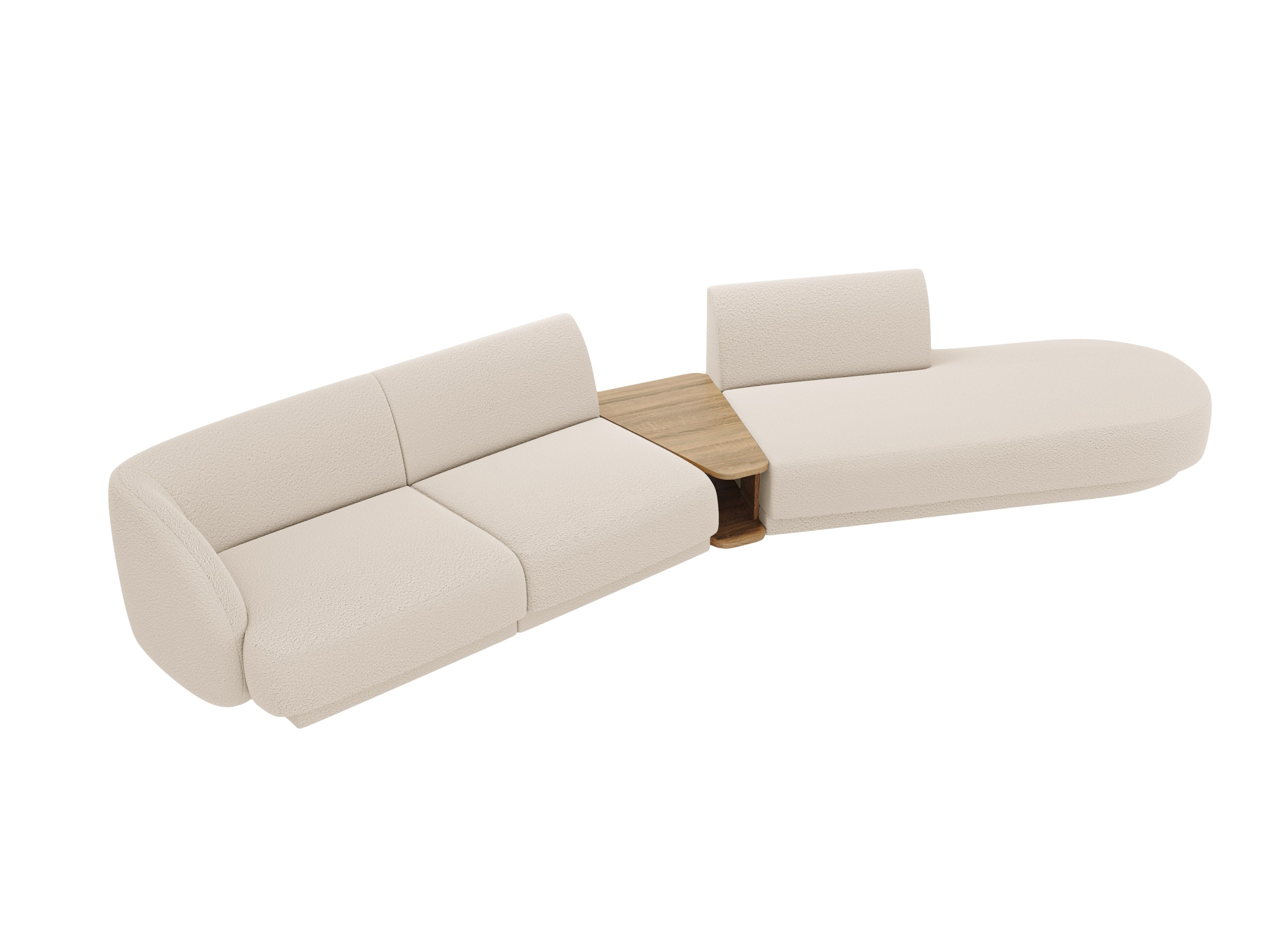 Right-facing modular sofa with table for 4 people MILEY beige boucle