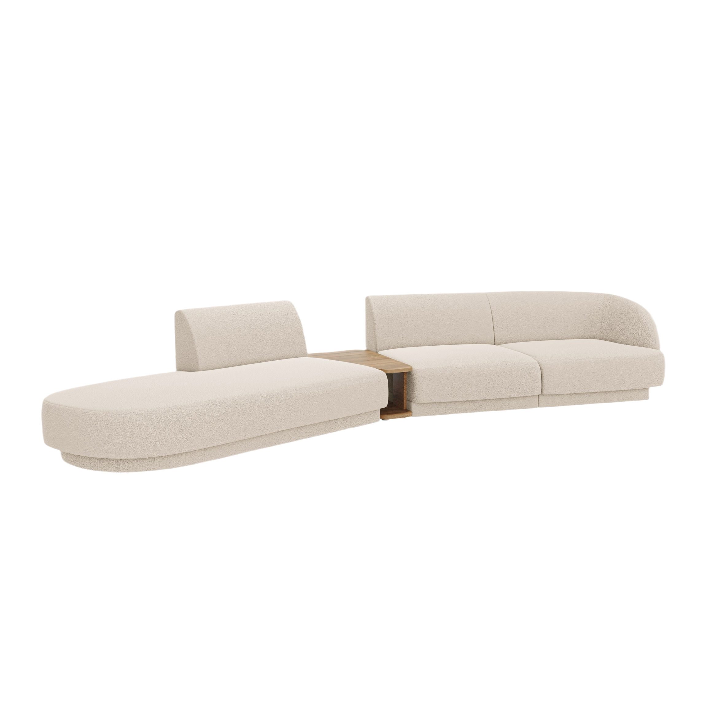 Left-sided modular sofa with table for 4 people MILEY beige boucle