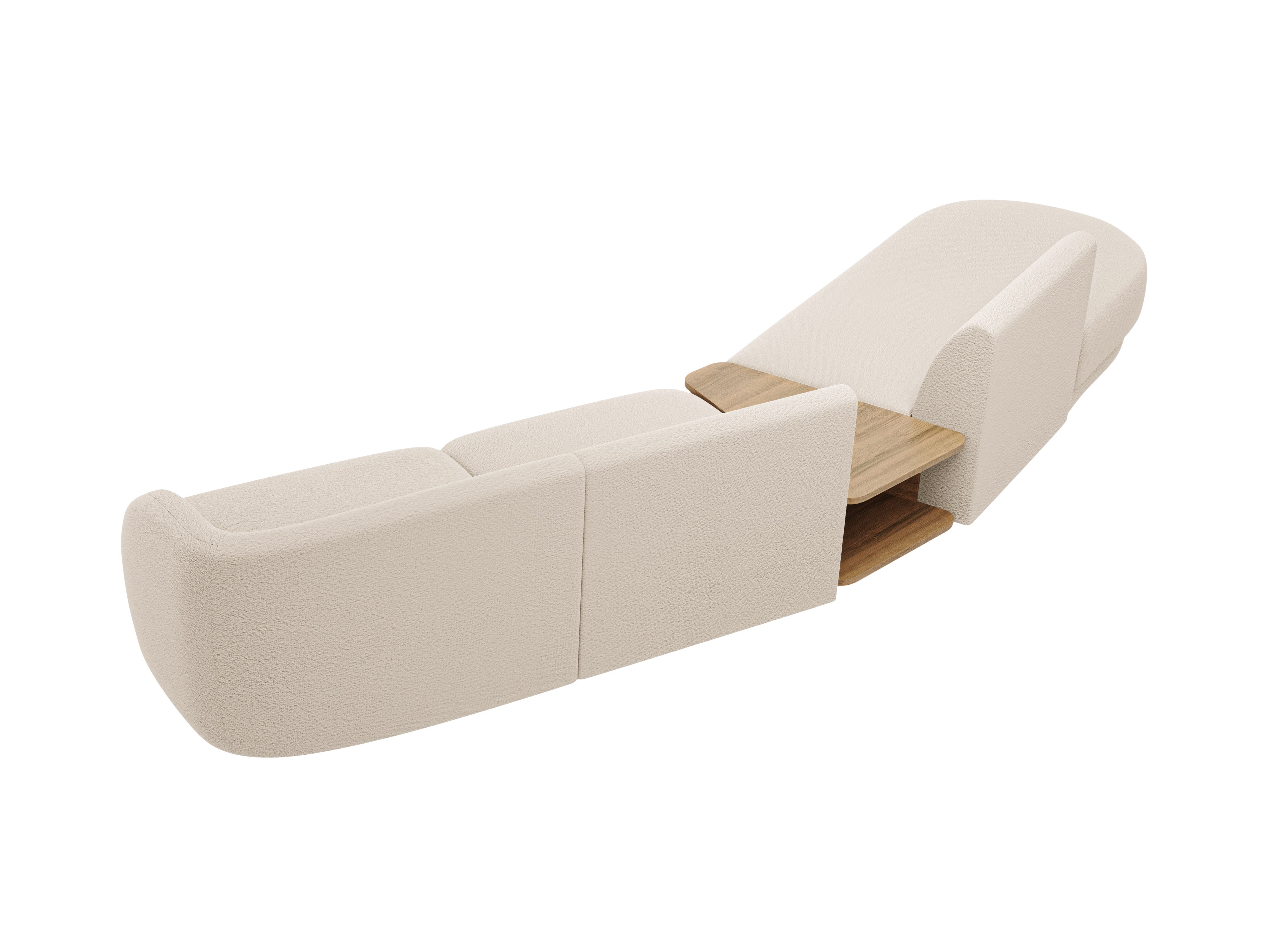 Left-sided modular sofa with table for 4 people MILEY beige boucle