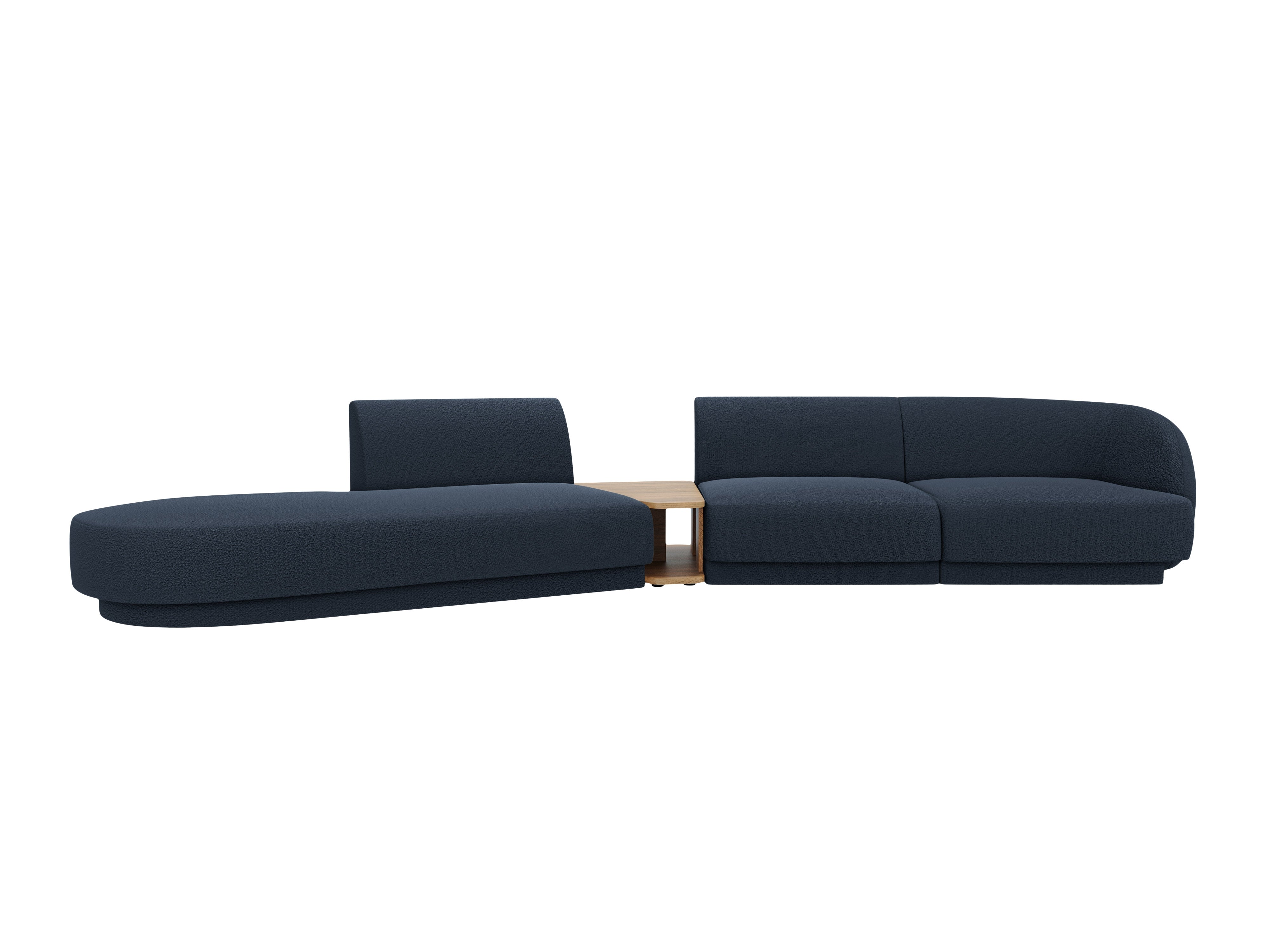 Modulares Sofa links mit Tisch für 4 Personen MILEY dunkelblau Boucle