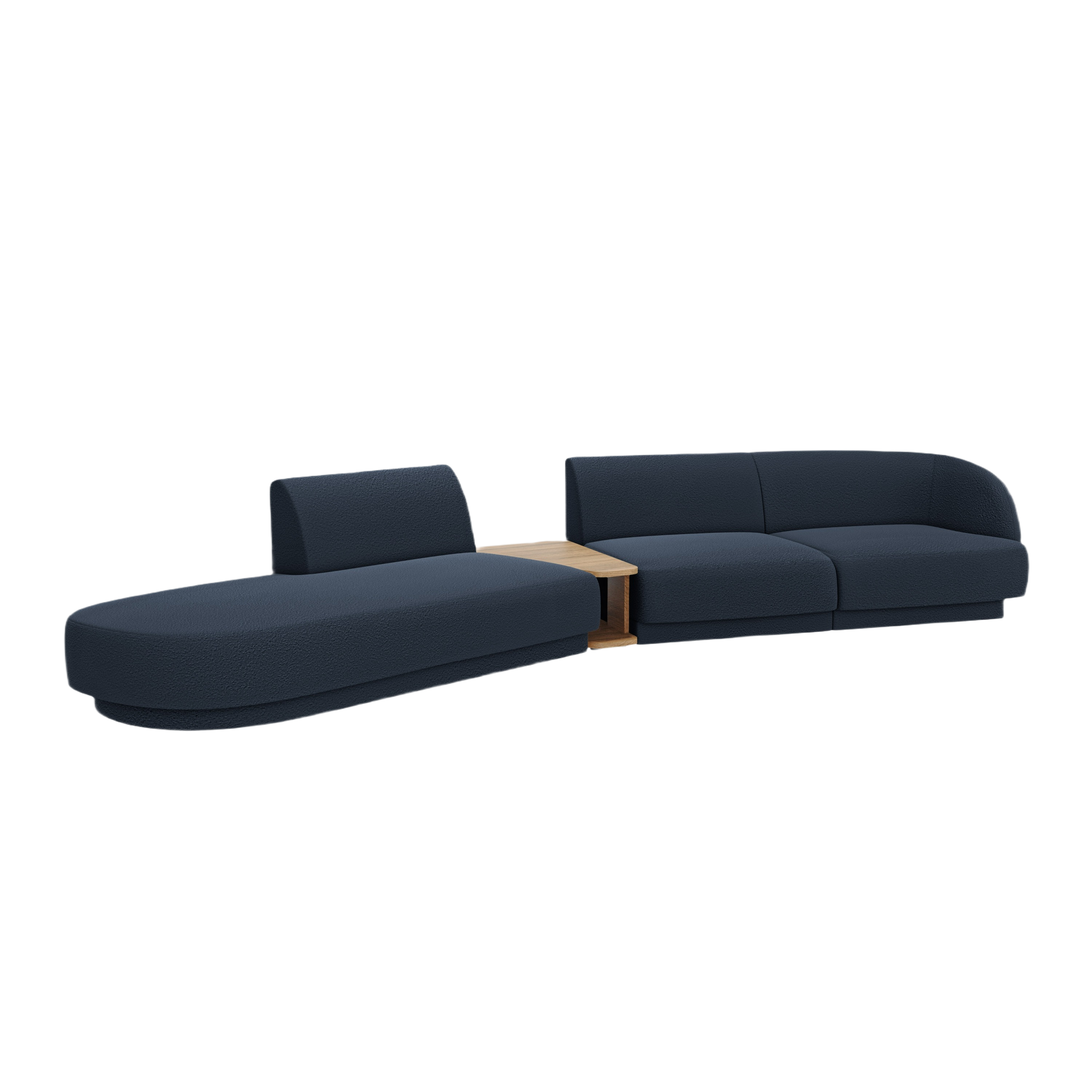 Modulares Sofa links mit Tisch für 4 Personen MILEY dunkelblau Boucle