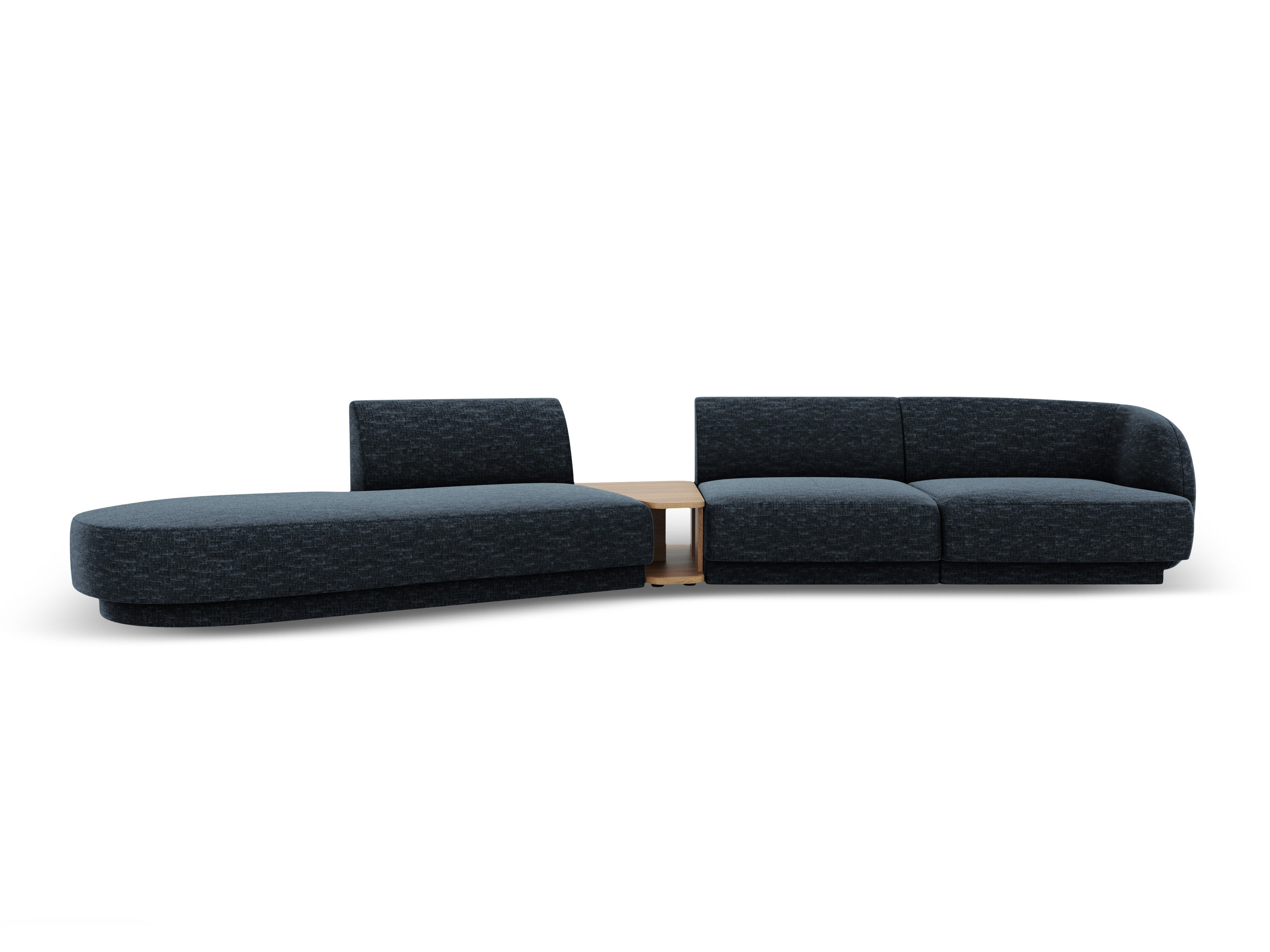 Left-facing modular sofa with table for 4 people MILEY royal blue silky chenille