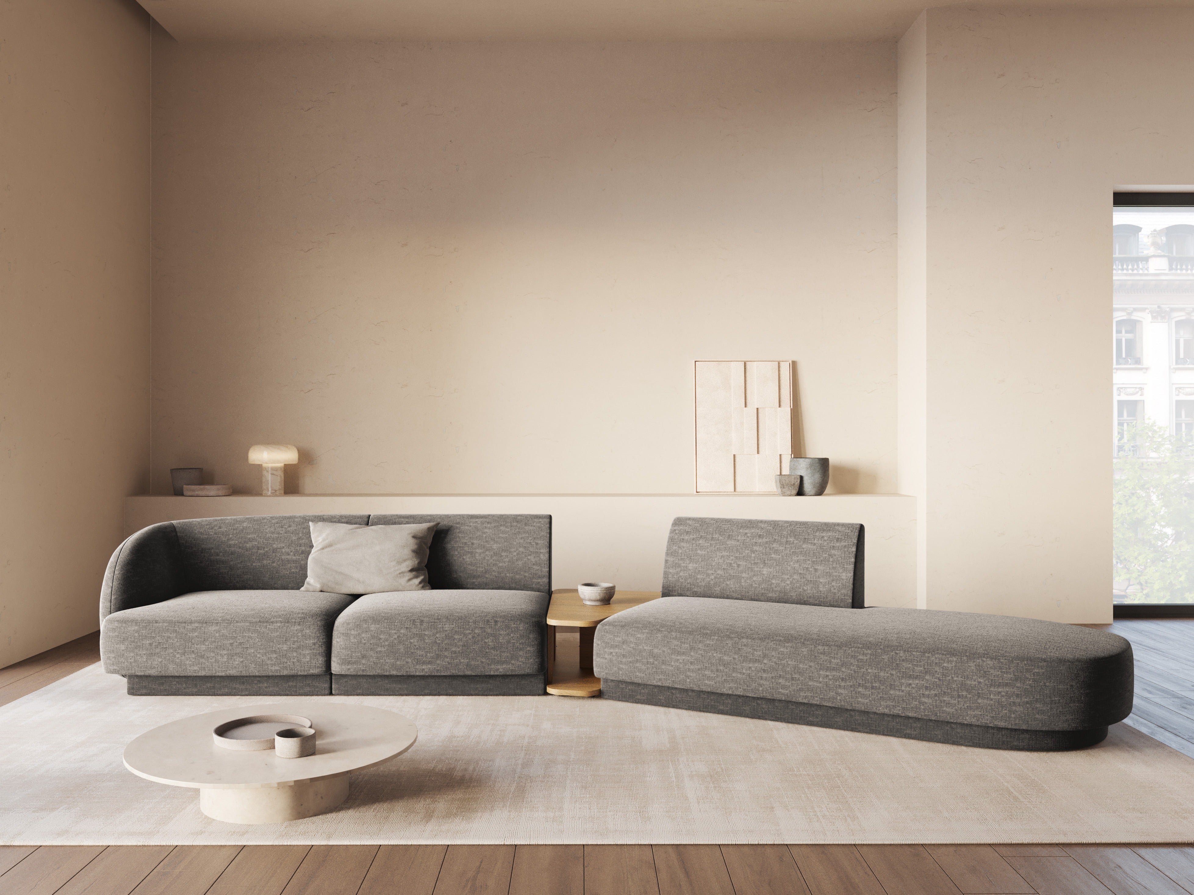 Modulares Sofa mit Tisch, 4-Sitzer MILEY, graues schimmerndes Chenille