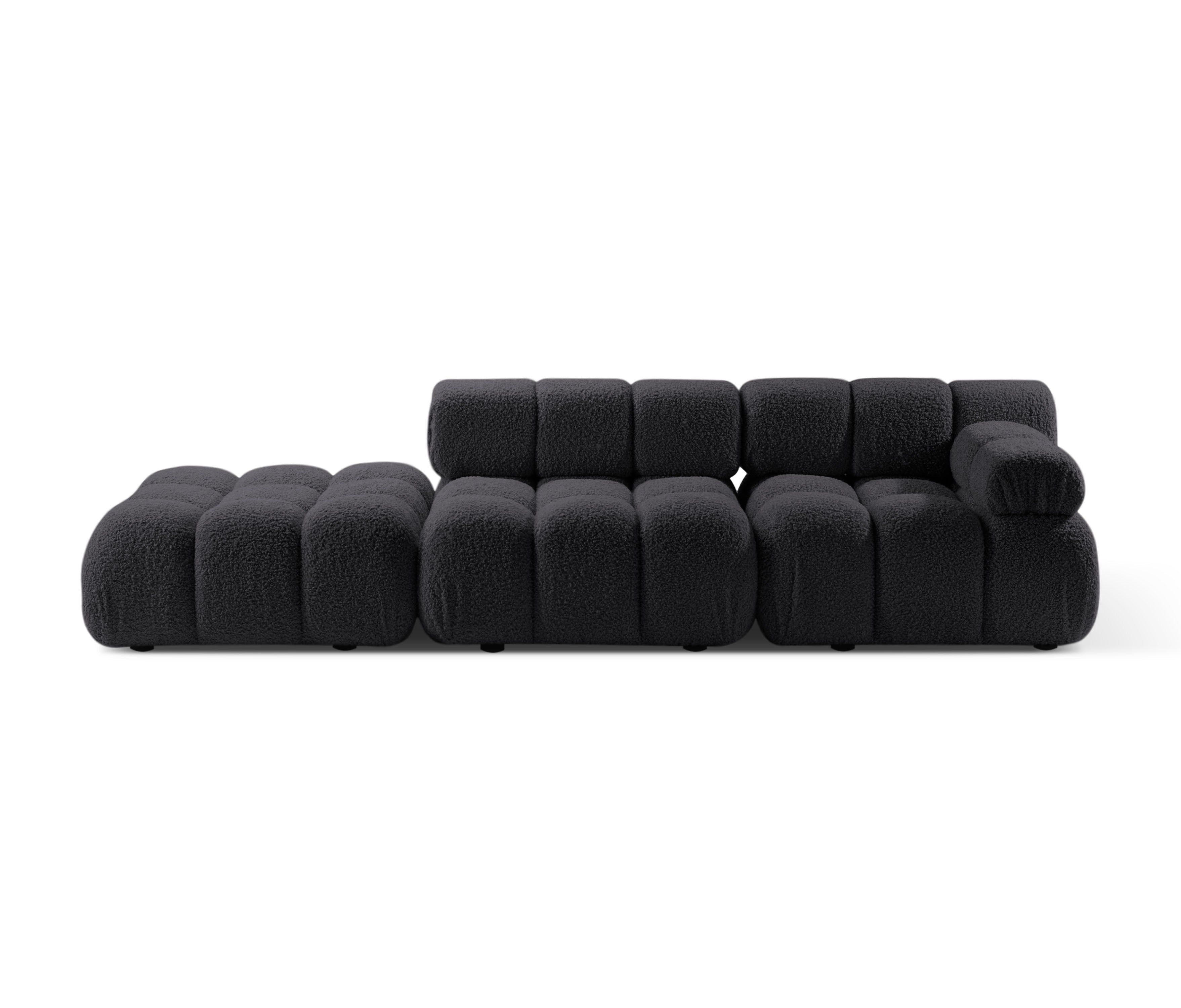 Modulares offenes Sofa BELLIS in grauem Boucle, linksseitig.