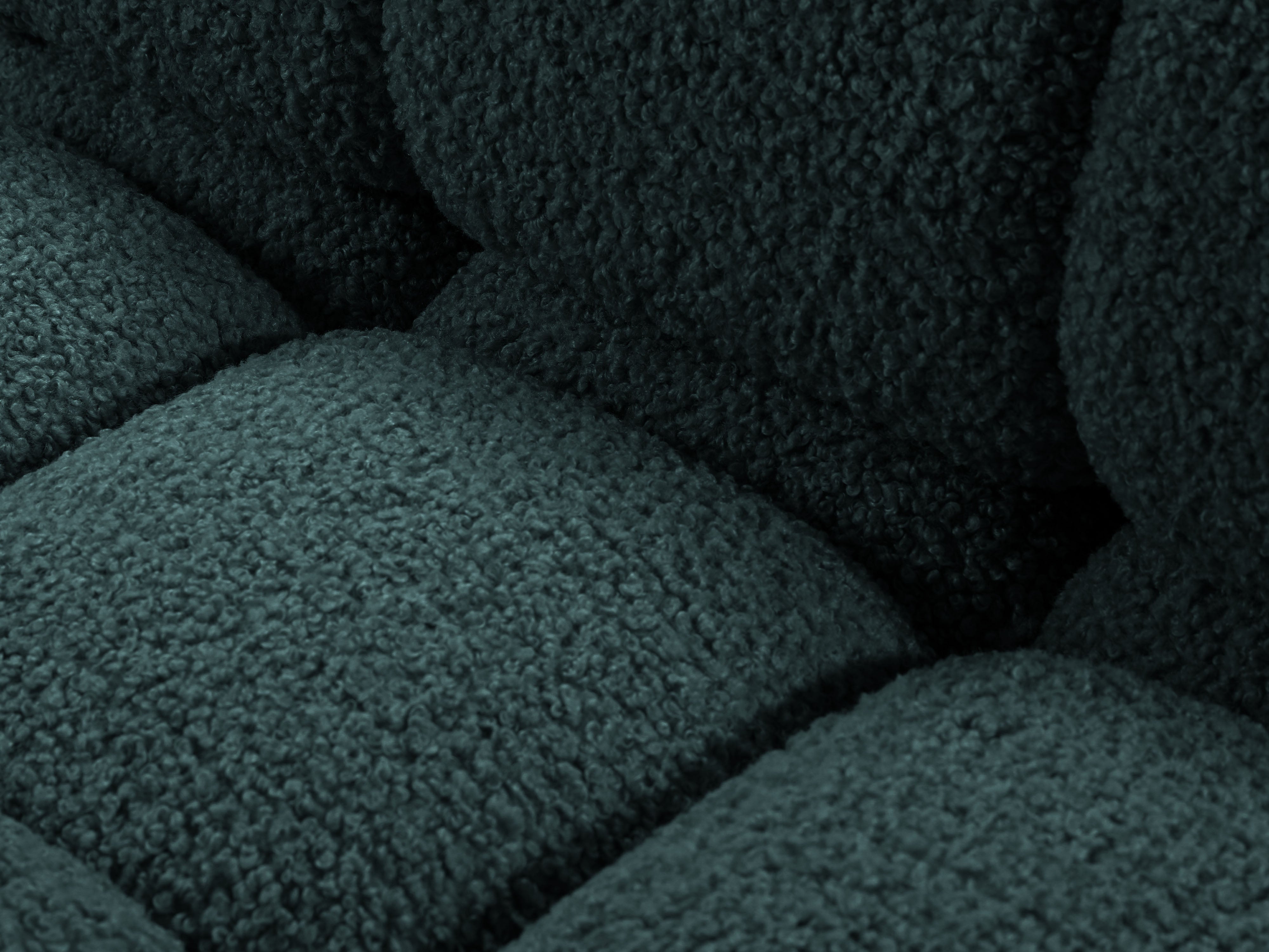 Modulares offenes Sofa BELLIS in petrolblauem Boucle-Stoff, linksseitig.