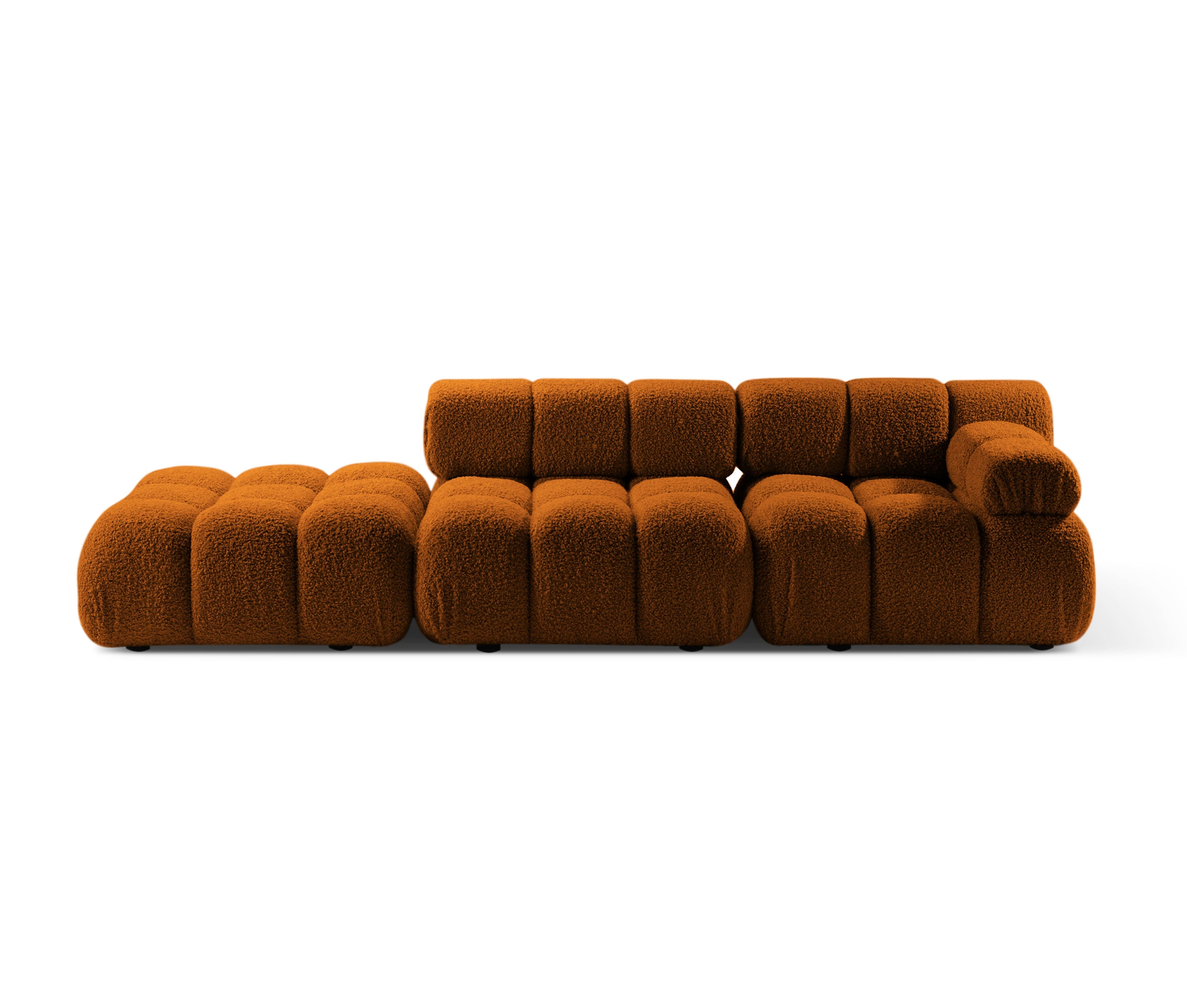 Modulares Sofa mit offener linker Seite BELLIS in ziegelrotem Boucle.