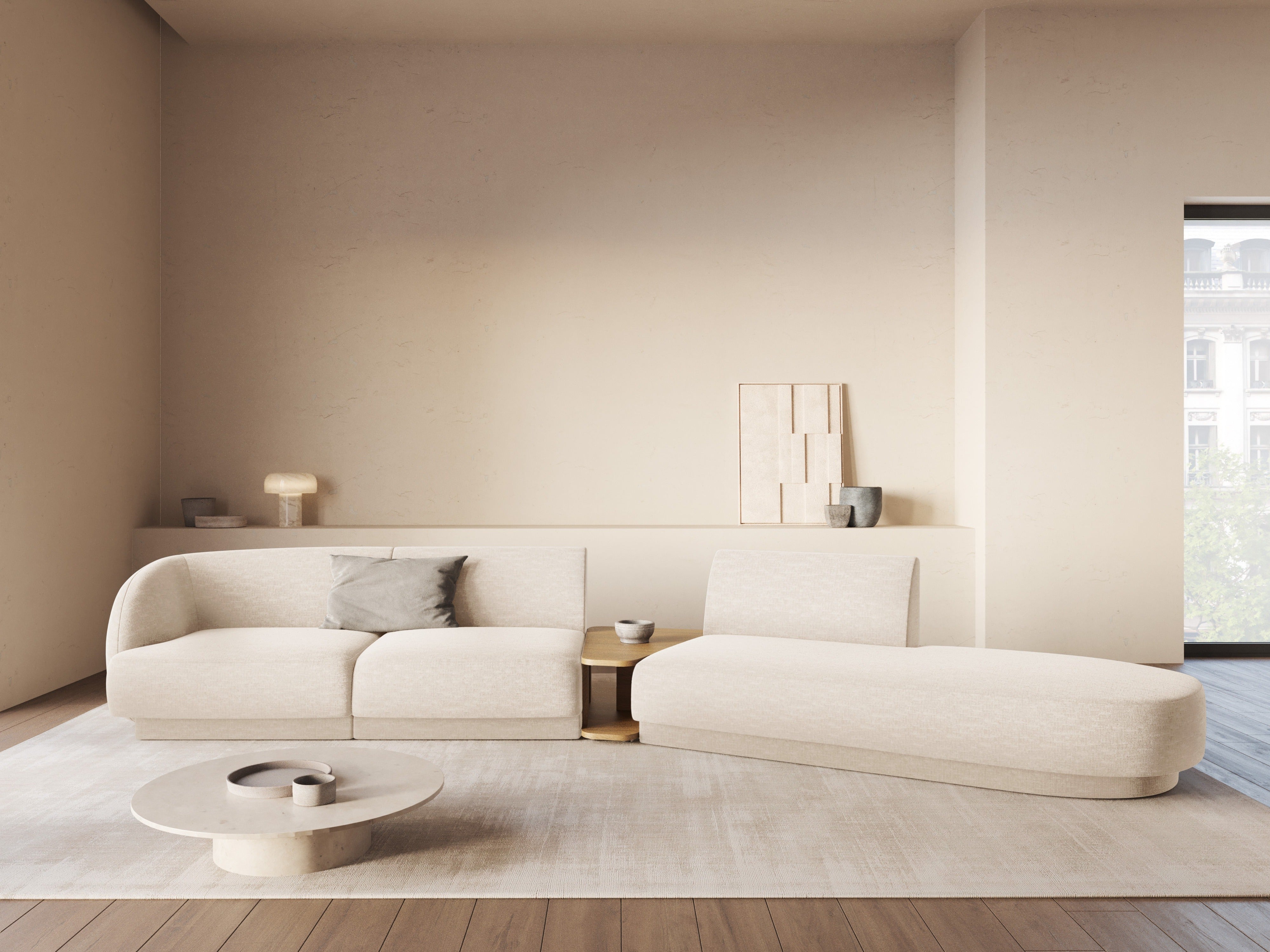 Modulares Sofa mit Tisch, 4-Sitzer, rechtsseitig, MILEY, Elfenbein, Chenille