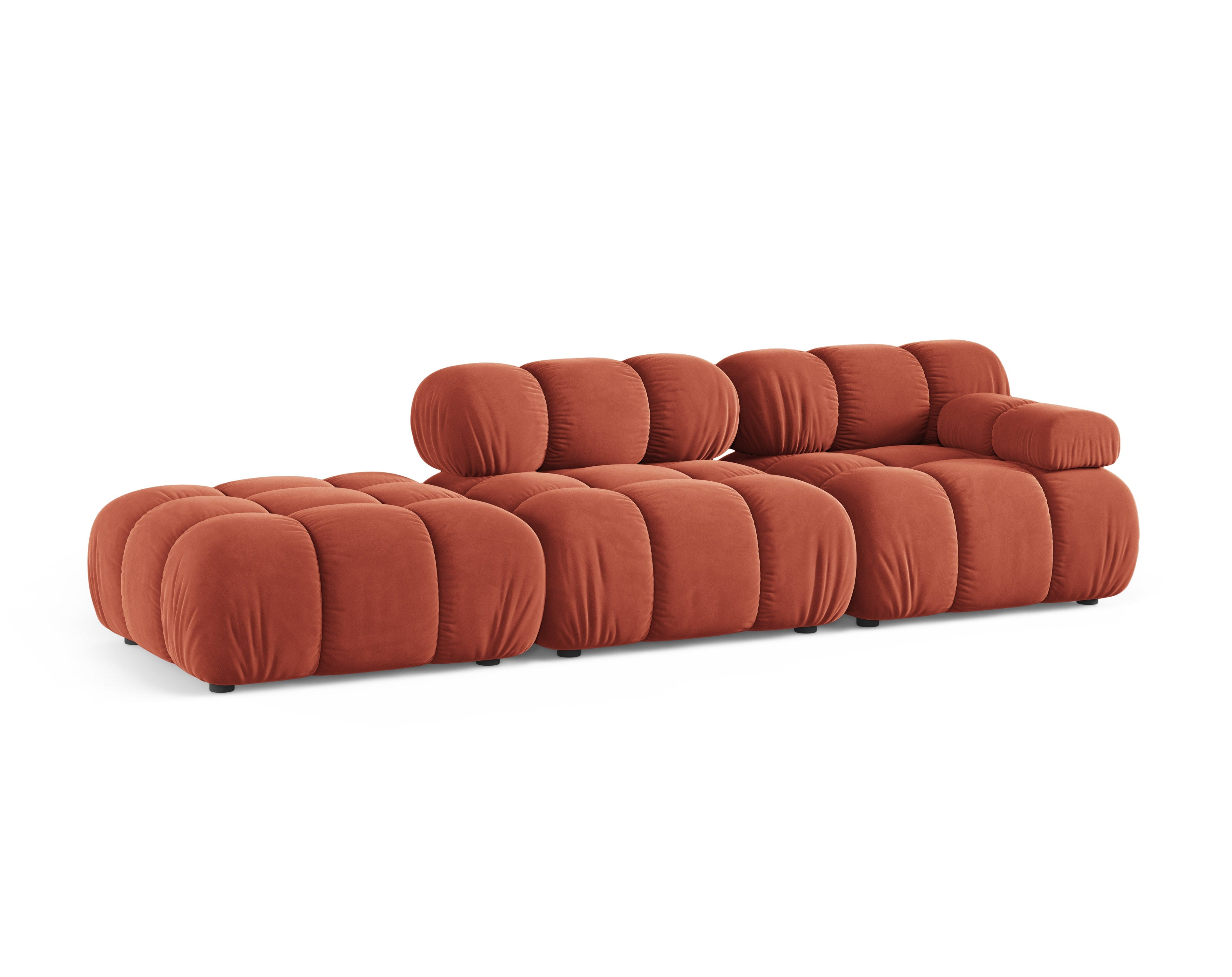 Modulares offenes Sofa BELLIS in korallenfarbenem Velours, linksseitig.