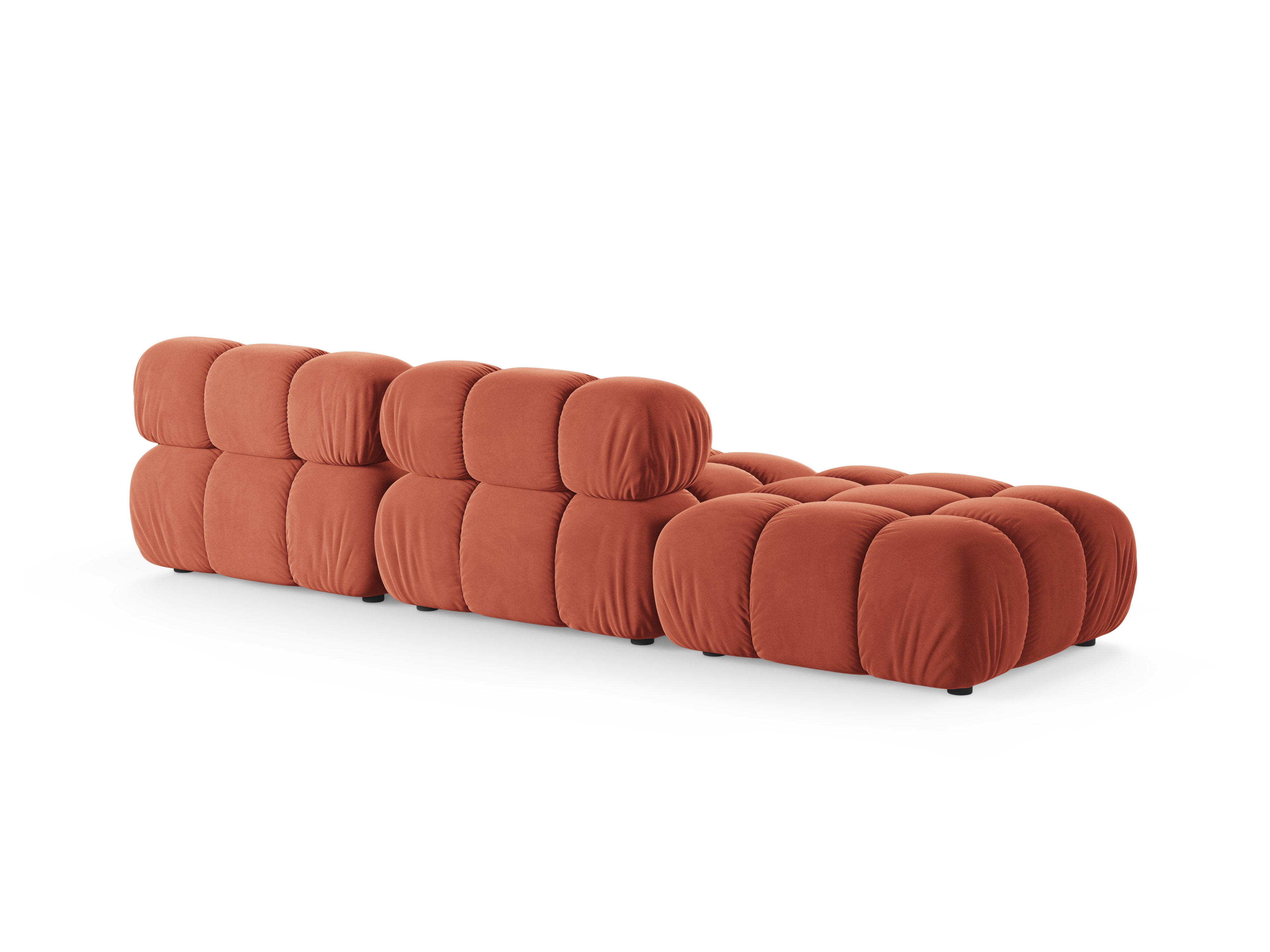 Modulares offenes Sofa BELLIS in korallenfarbenem Velours, linksseitig.