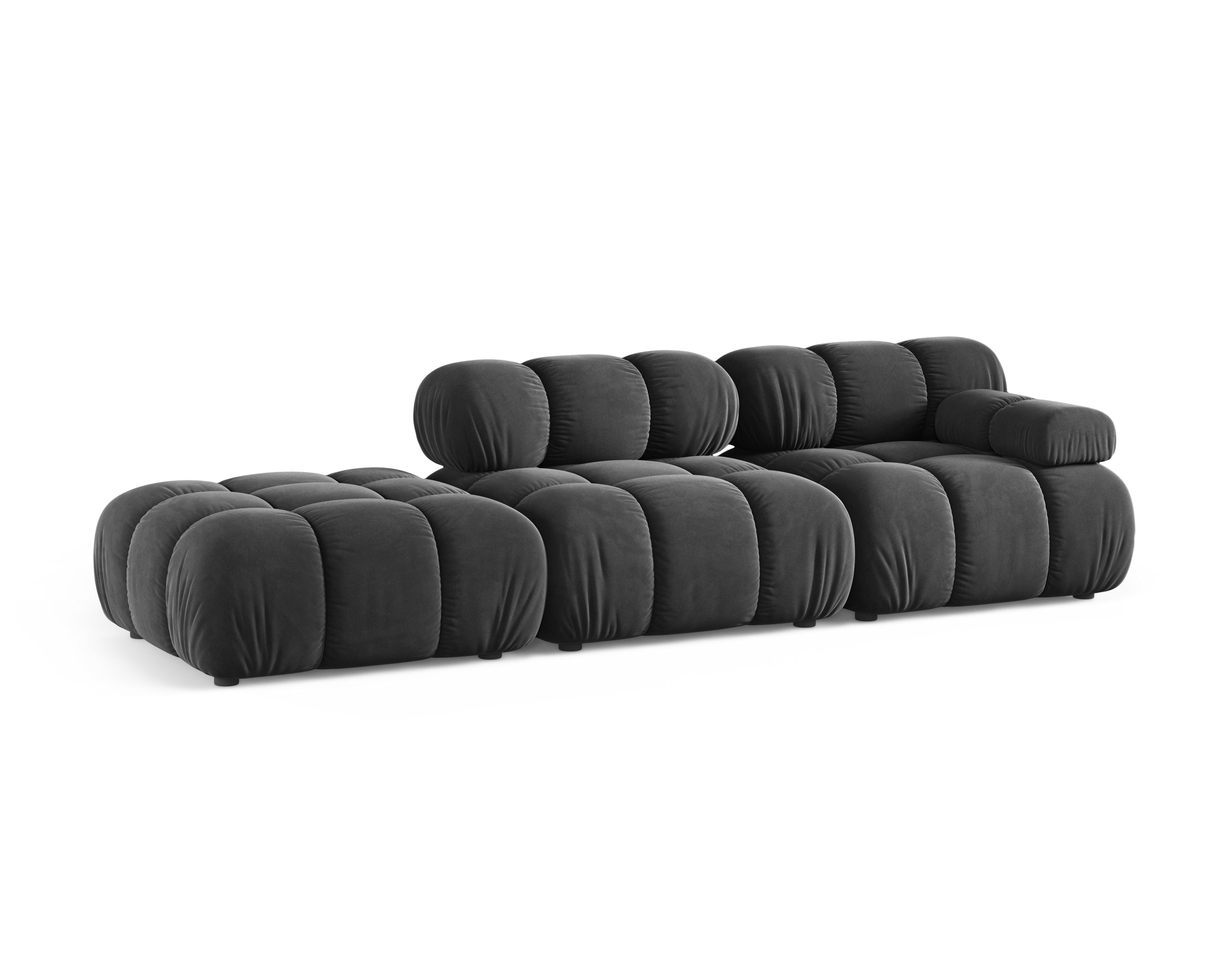 Modulares offenes Sofa BELLIS in grauem Velours, linksseitig.