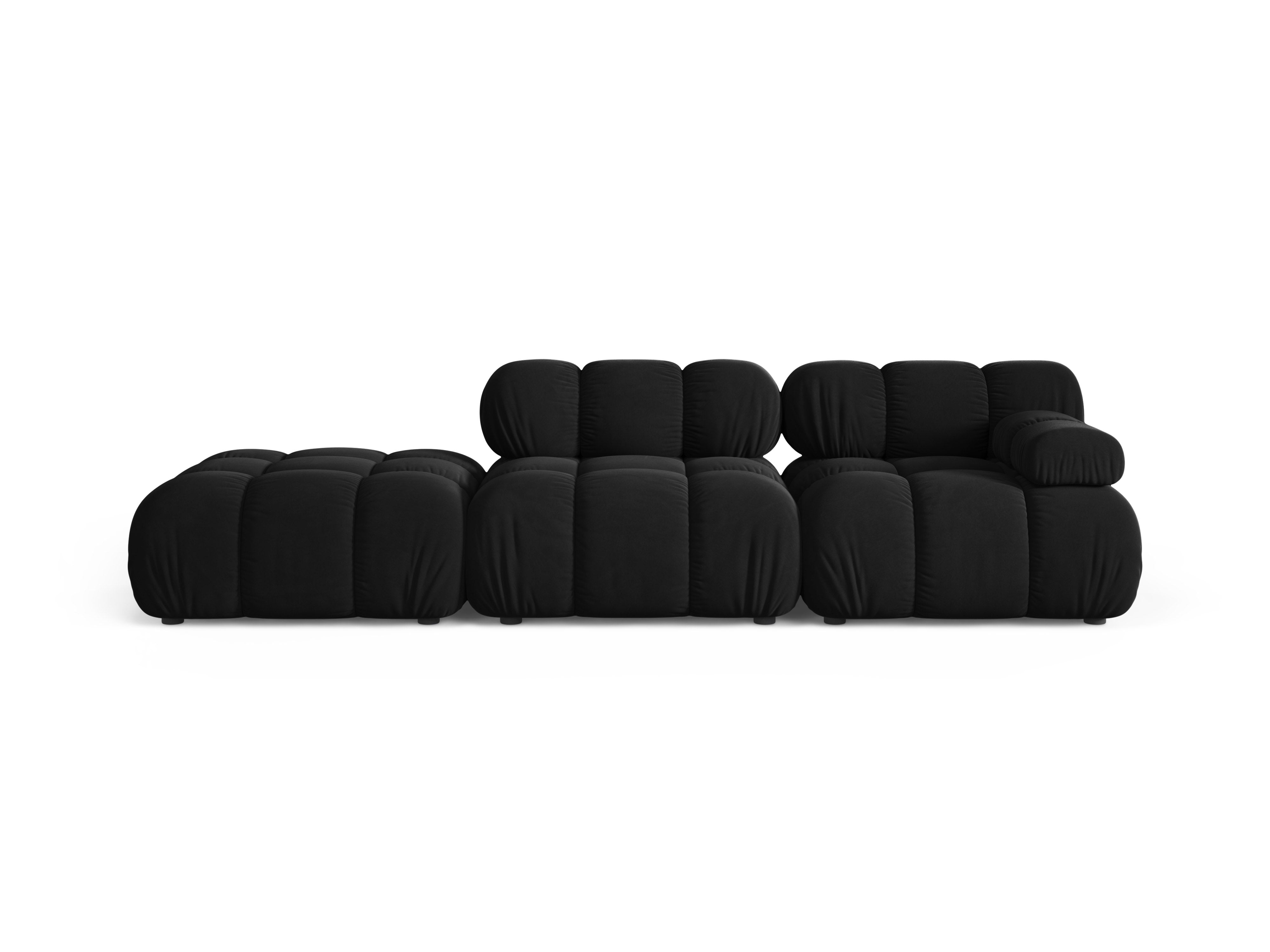 Modulares Samtsofa BELLIS in Schwarz, offen, linksseitig