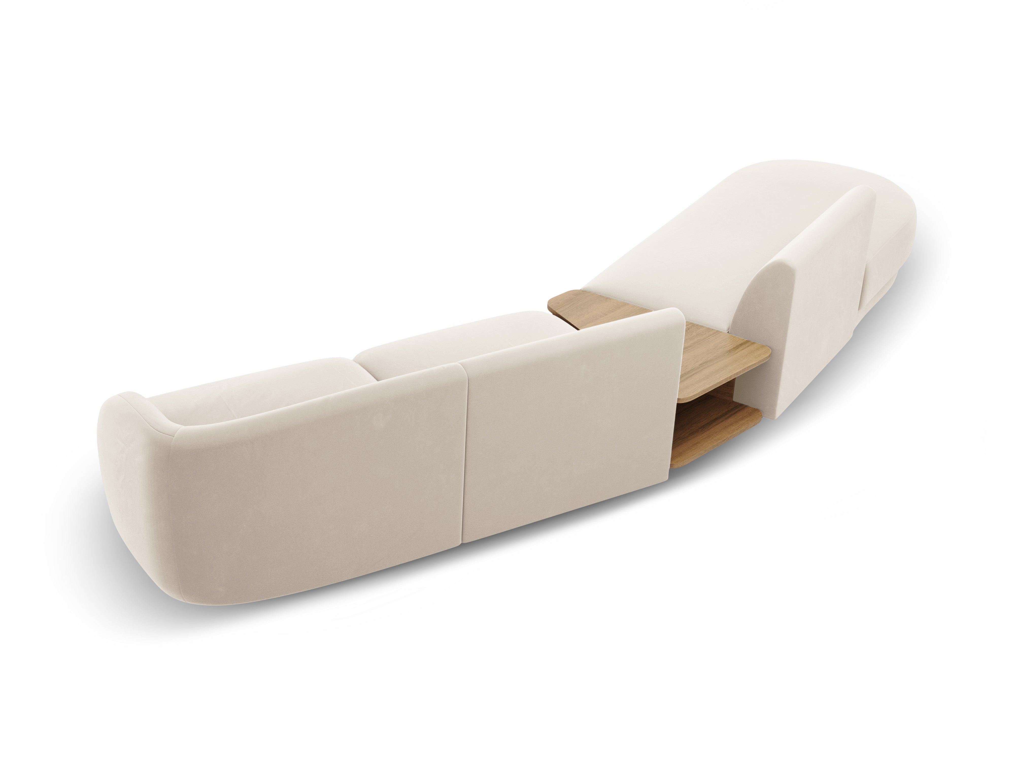 Left-sided modular sofa with table for 4 people, velvet MILEY light beige