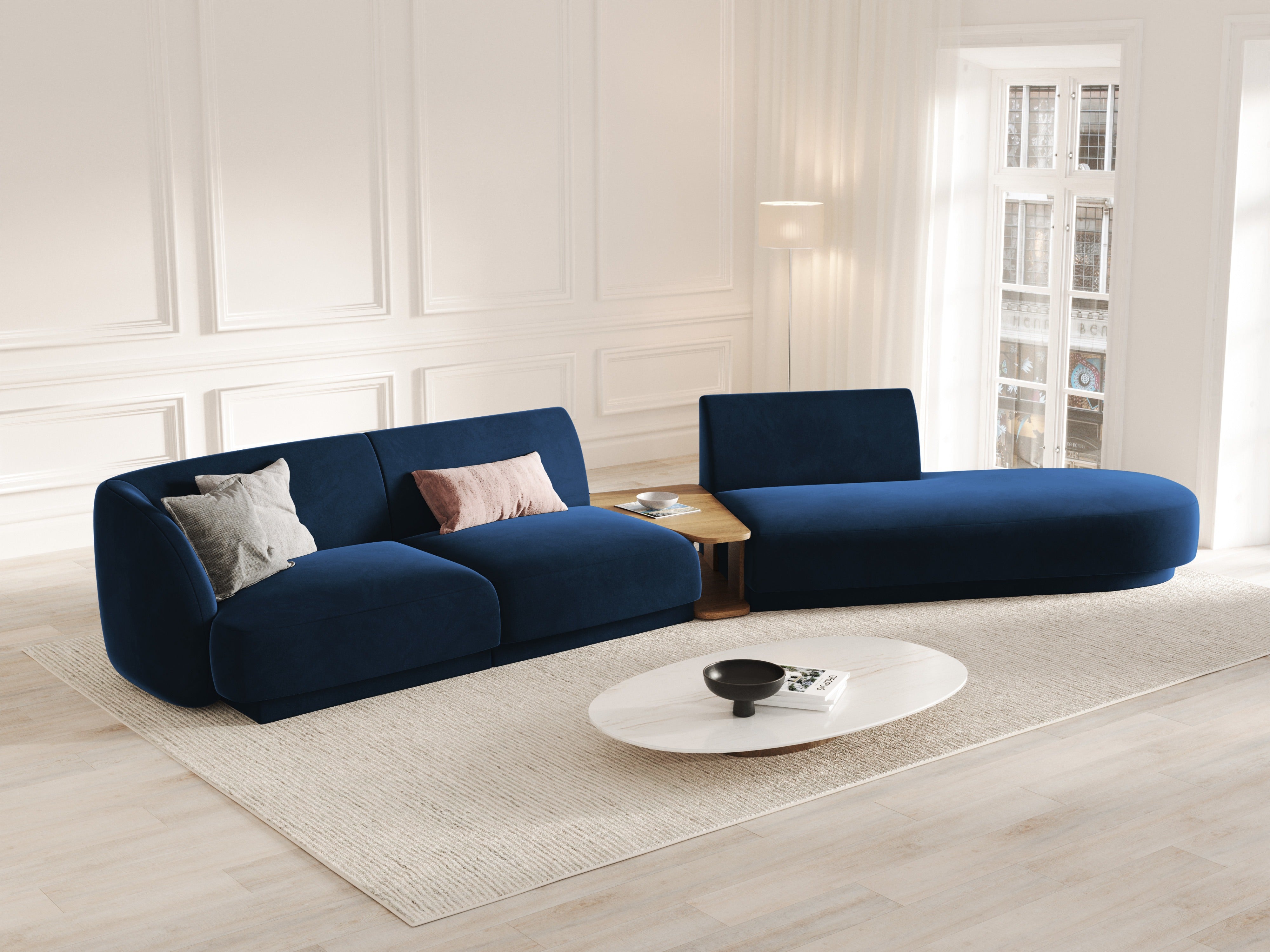 Modulares Sofa mit Tisch, 4-Sitzer, samtig, MILEY, königsblau