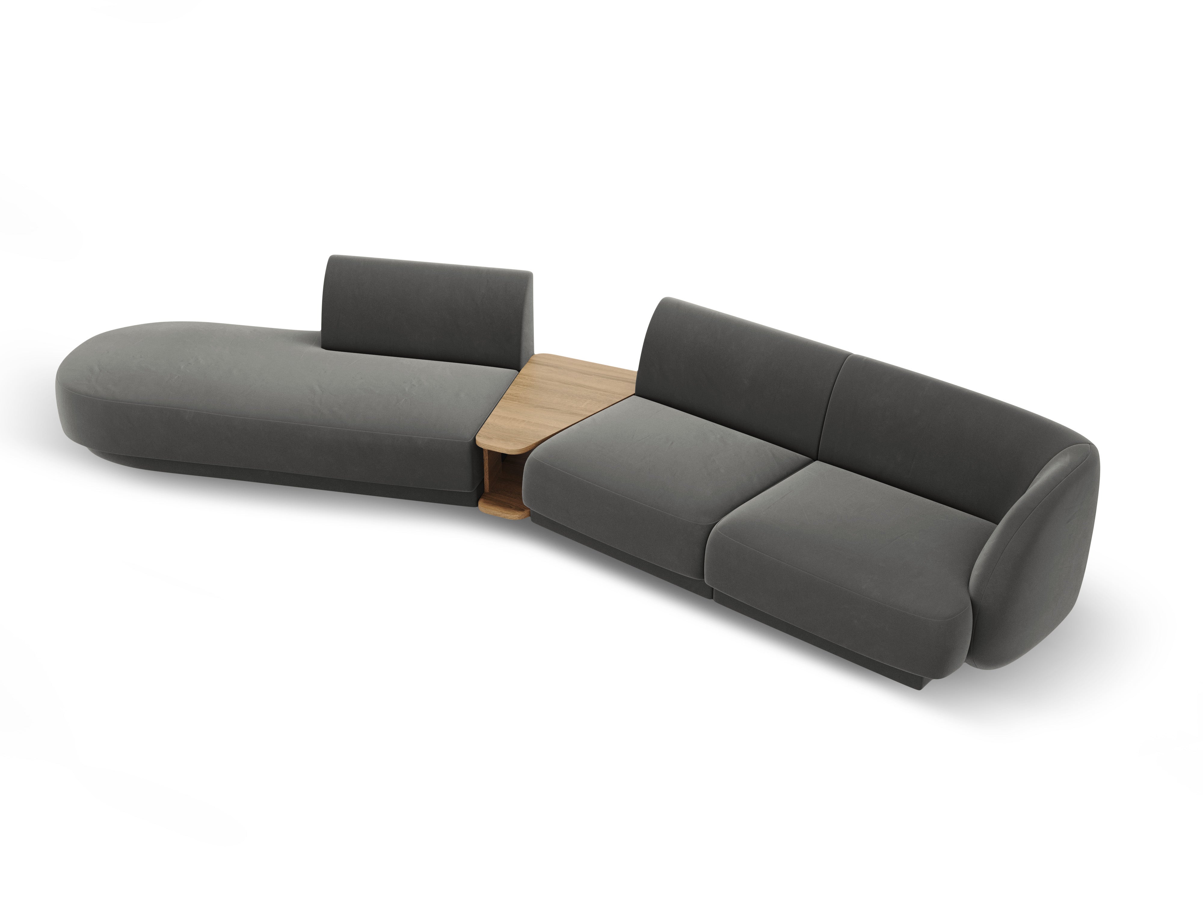 Modulares Sofa links mit Tisch, 4-sitzig, samt MILEY, hellgrau