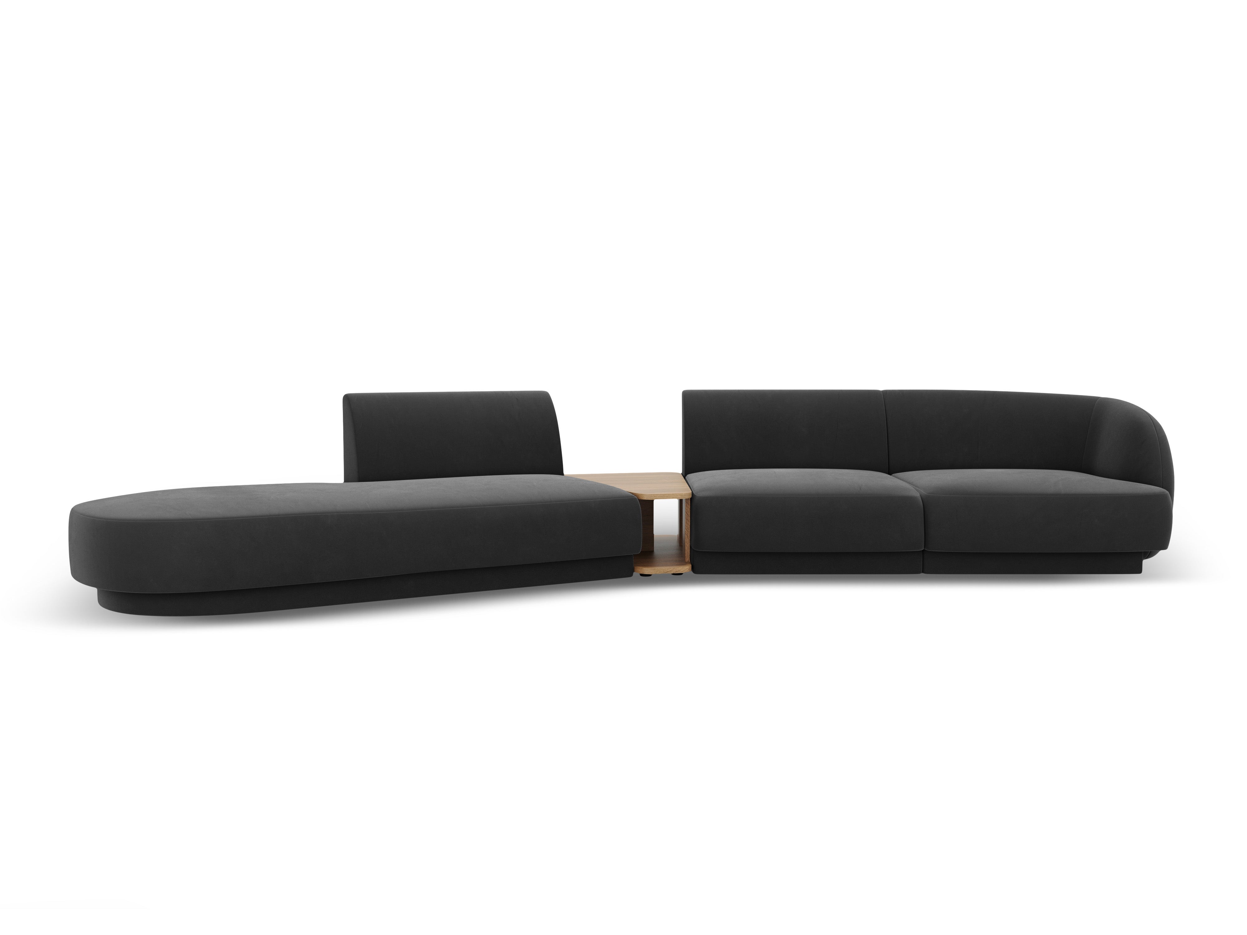 Modulares Sofa links mit Tisch, 4-sitzig, samtig, MILEY, grau