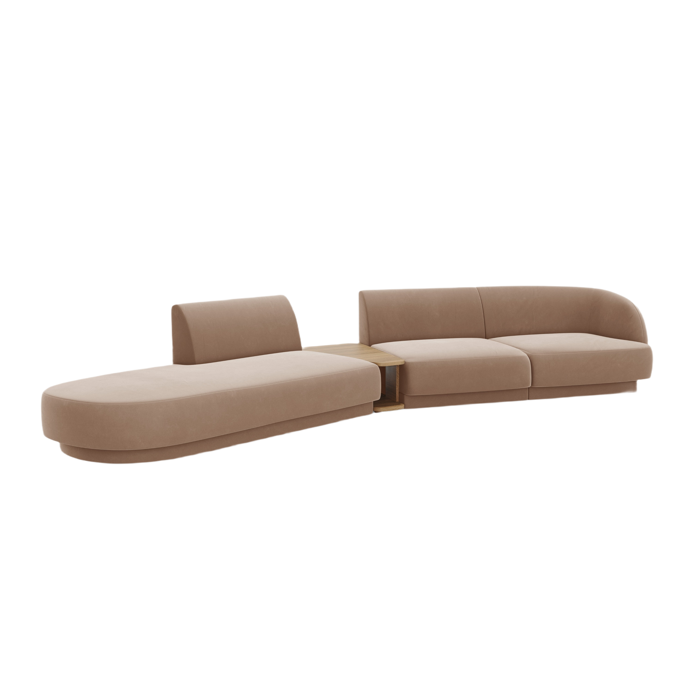 Left-sided modular sofa with table for 4 people in velvet MILEY cappuccino